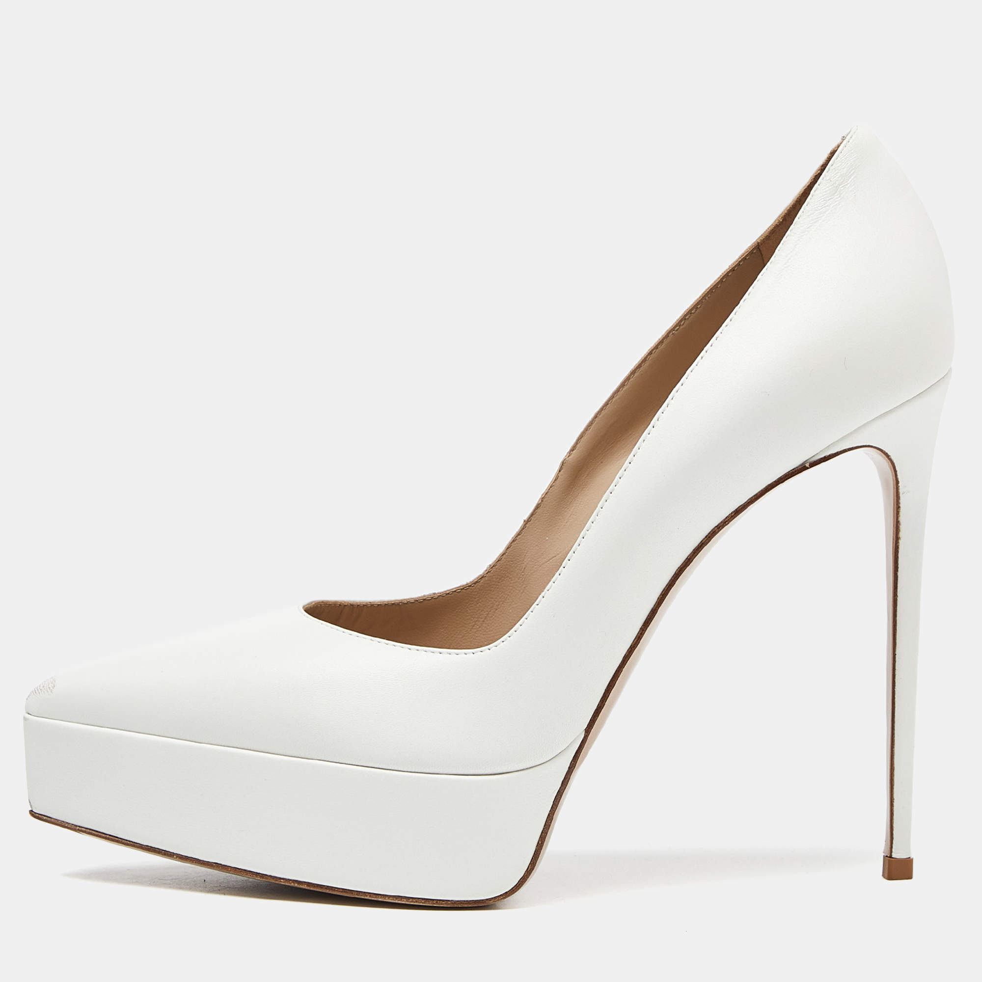 Pre Owned Le silla  White Leather Pointed Toe Pumps Size 38.5 