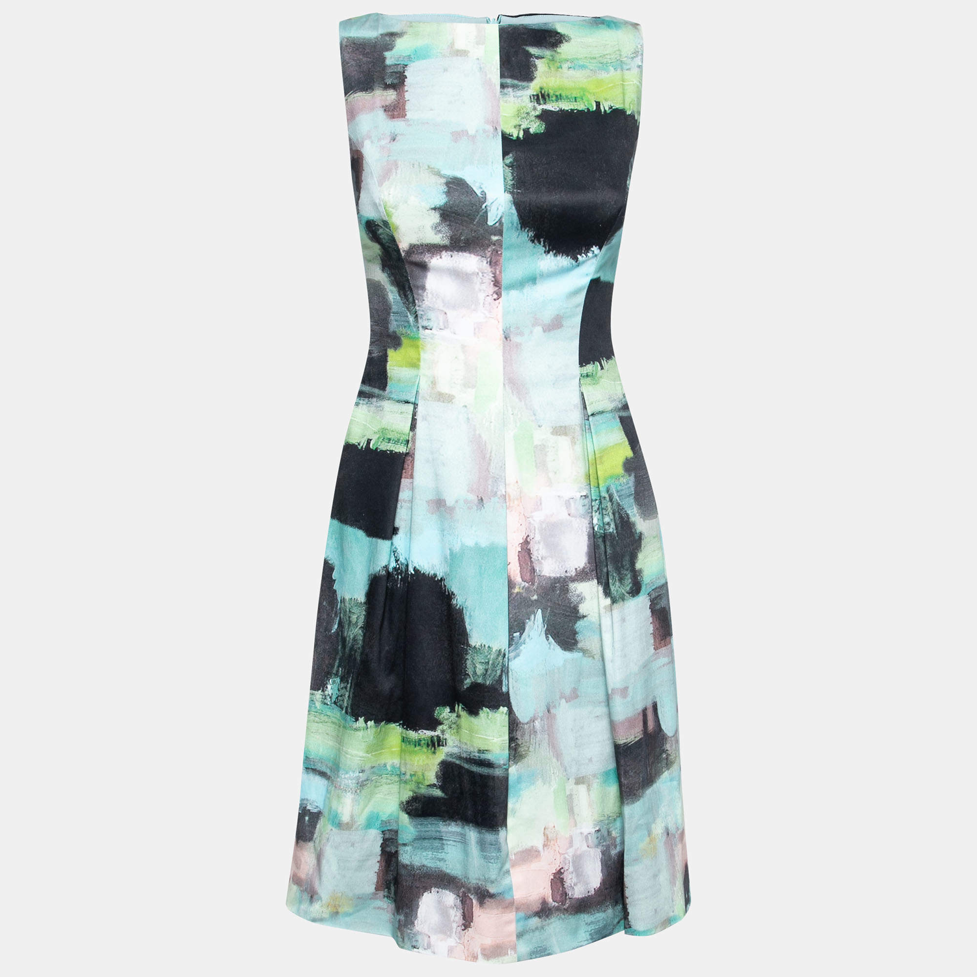 Lela Rose Multicolor Abstract Print Cotton Bateau Neck Sheath Dress S