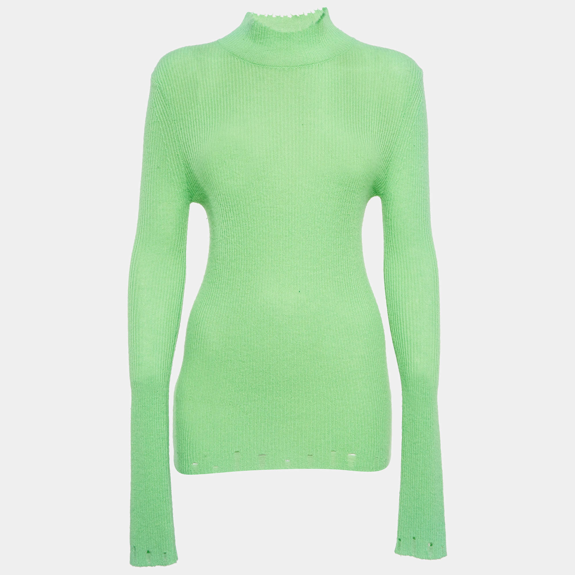 Les Rêveries Acid Green Cashmere Turtleneck Sweater M