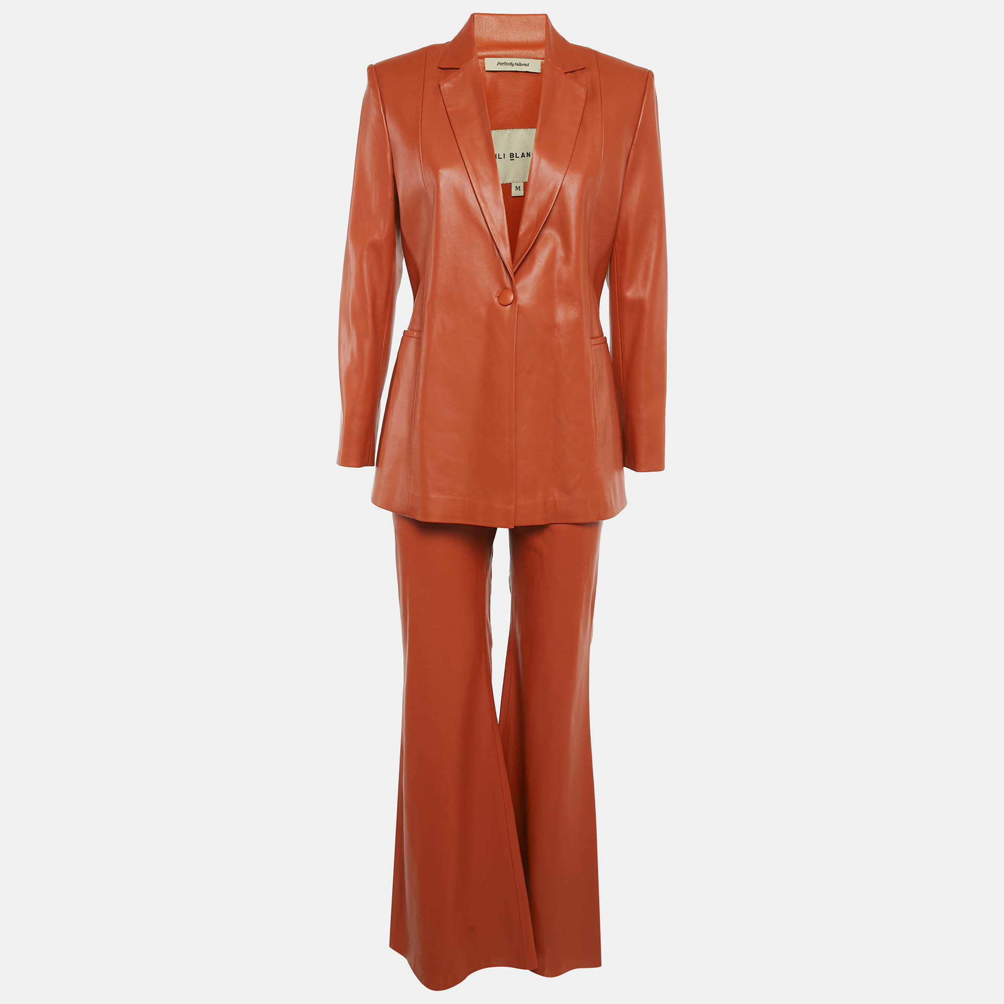 Pre Owned LILI BLANC Burnt Orange Faux Leather Pants Suit M
