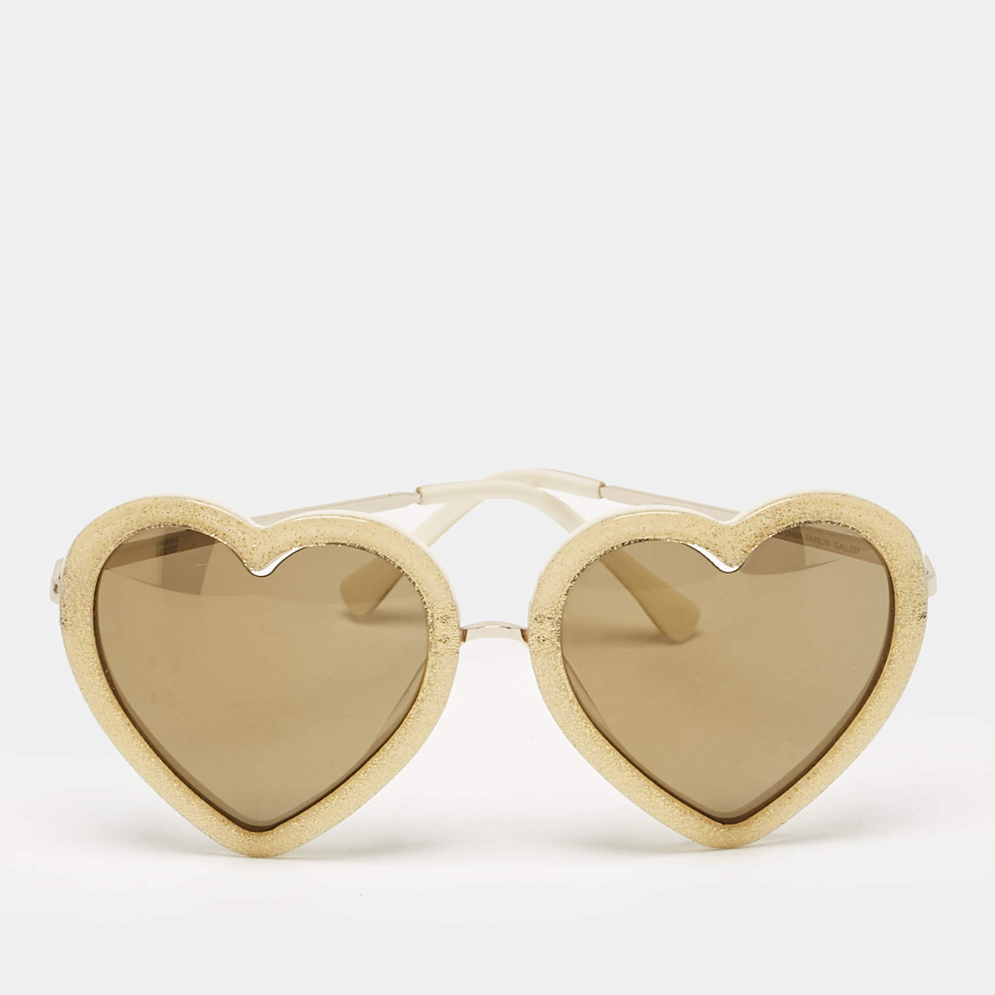 Linda Farrow x Markus Lupfer Gold/Black Glitter Heart Shape Sunglasses