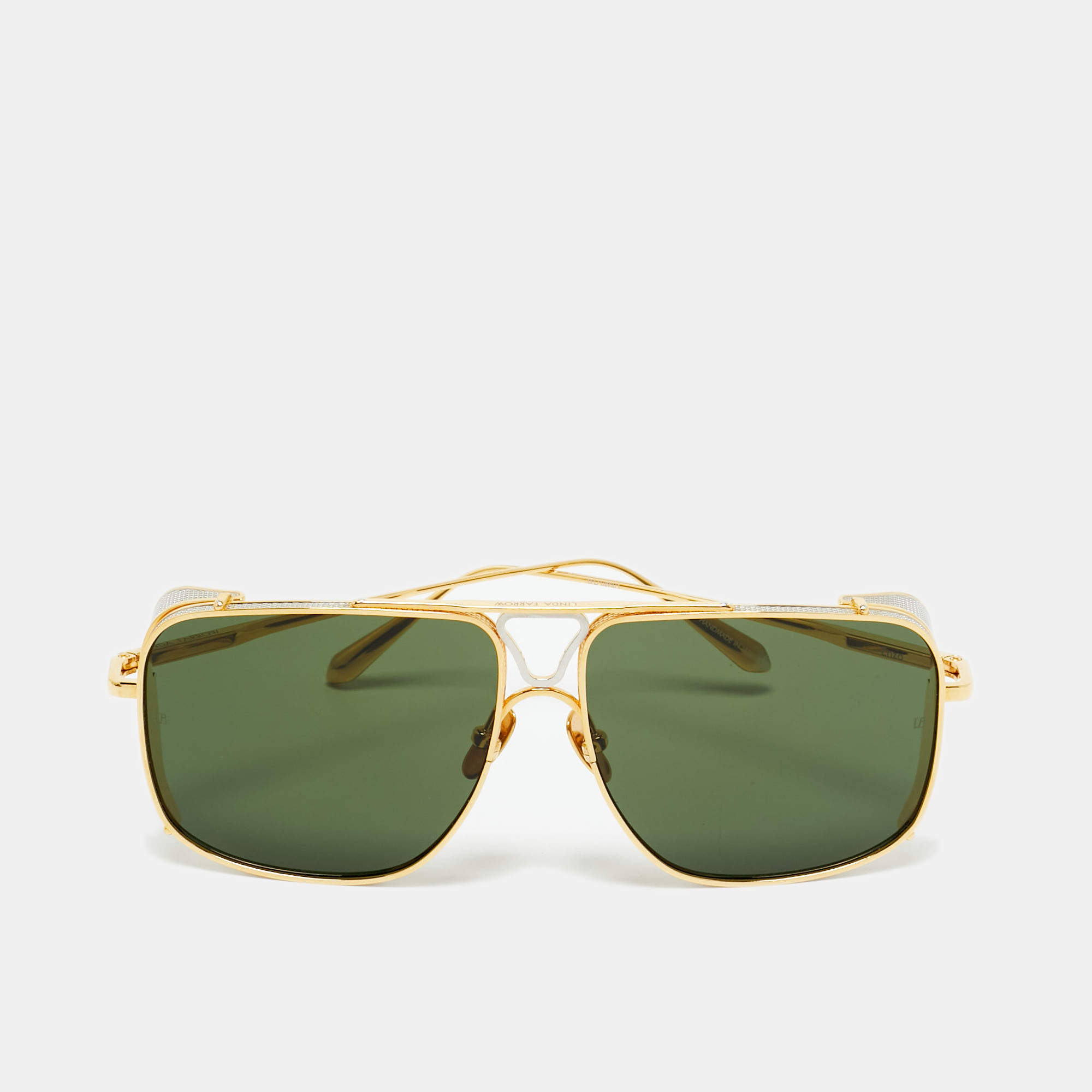 Pre Owned Linda Farrow Green/Gold Tone 8805 Enzo Oversized Sunglasses