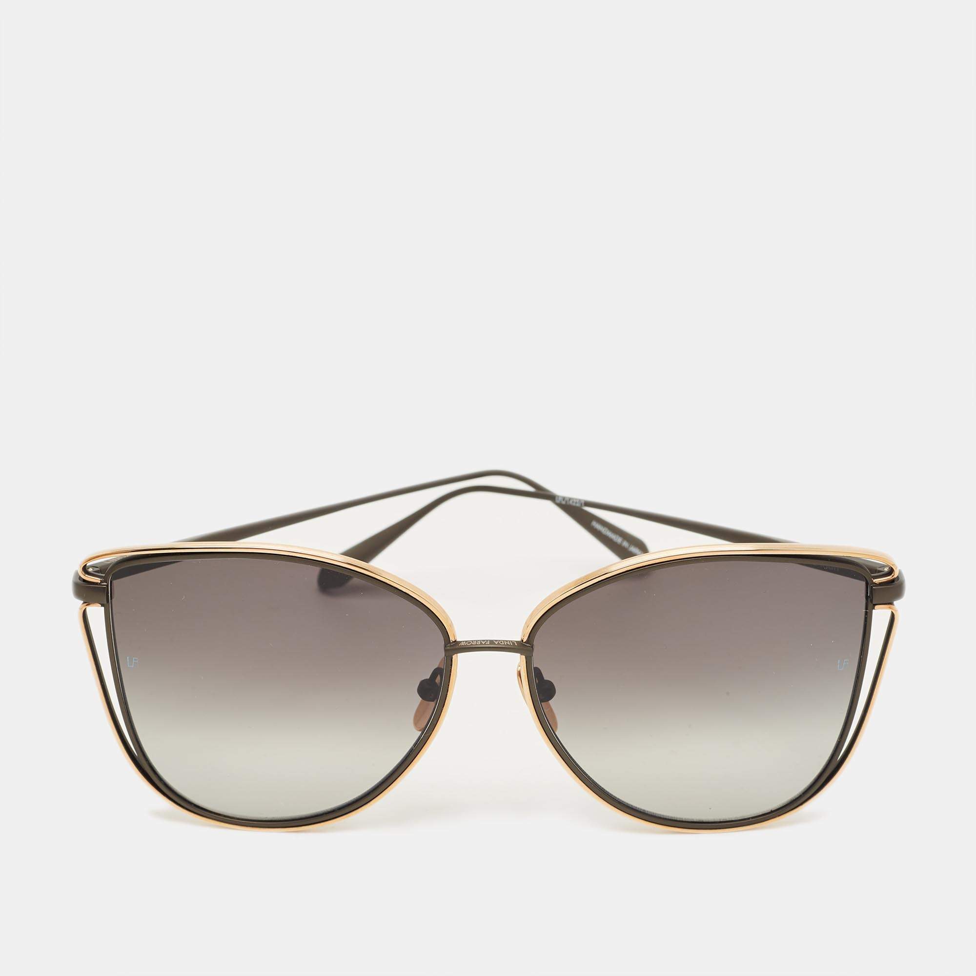 Pre Owned Linda Farrow Matt Black/Gold Tone Gradient 8642 Dinah Butterfly Sunglasses