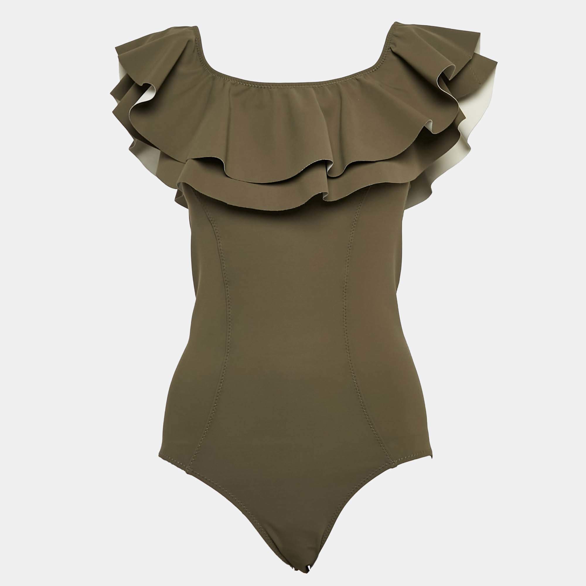 Lisa Marie Fernandez Green Jersey Ruffled Swimsuit M
