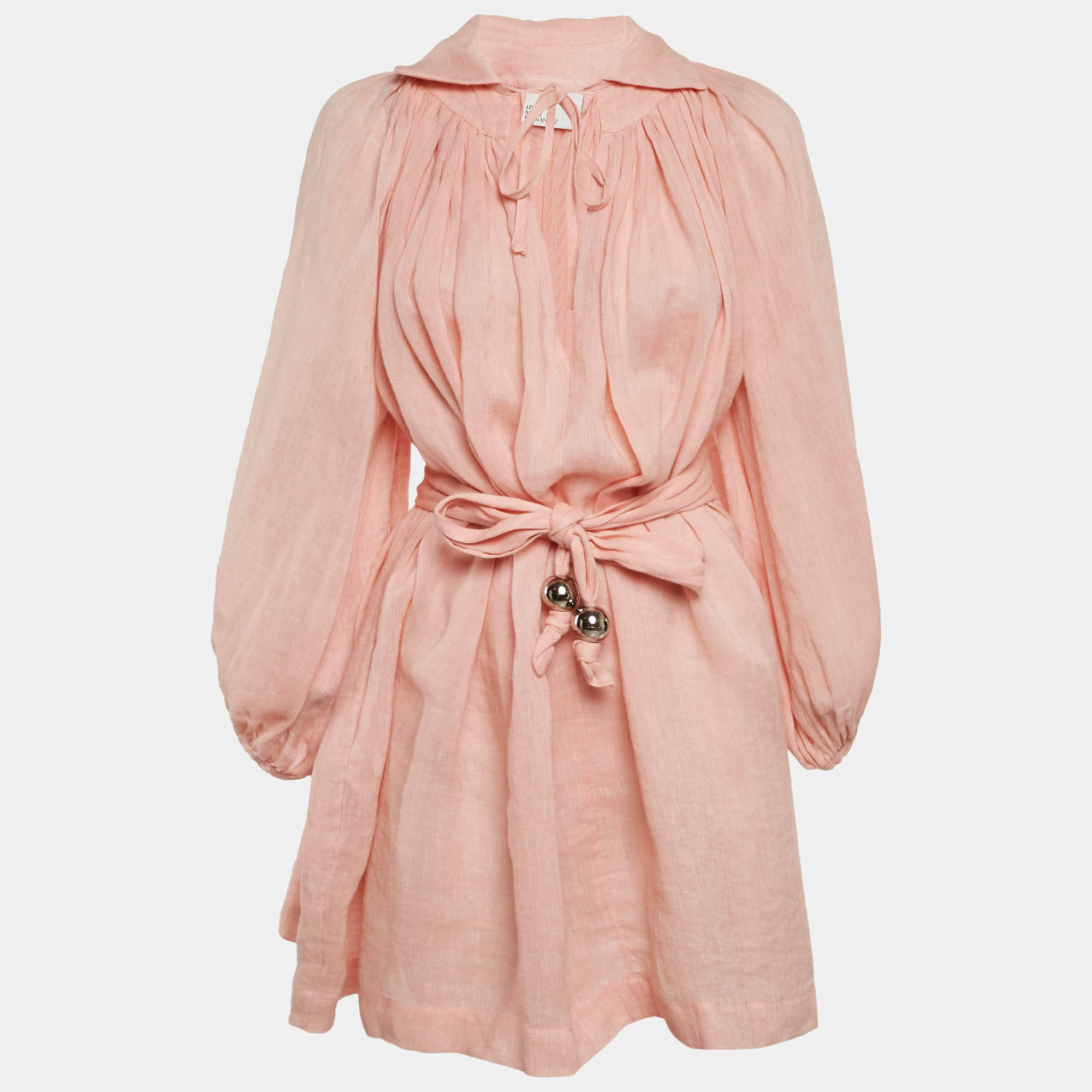 Pre Owned Lisa Marie Fernandez Light Orange Linen Puff Sleeve Mini Dress S