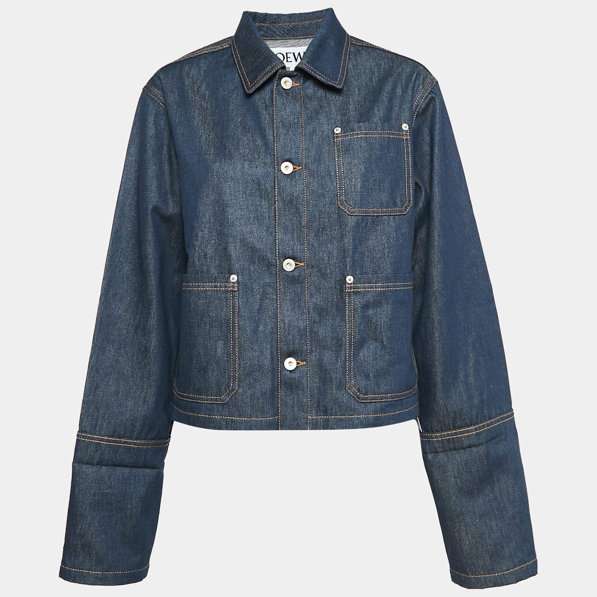 مملوكة مسبقًا Loewe Blue Denim Fisherman Turn-Up Jacket M