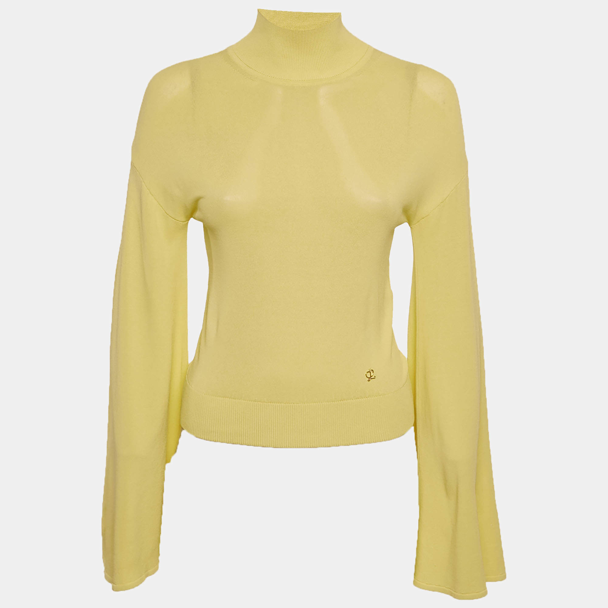 Pre Owned Loewe Yellow Knit Bell Sleeve Turtle Neck Sweater XS