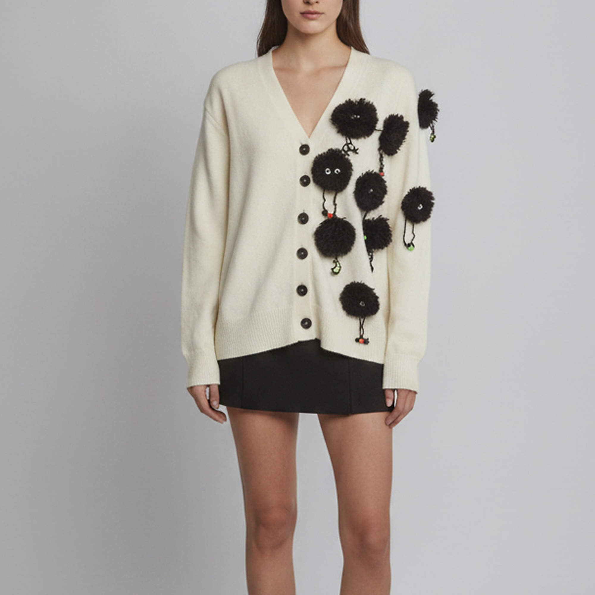Pre Owned Loewe x Spirited Away White Pom-Pom Embellished Knit Cardigan S