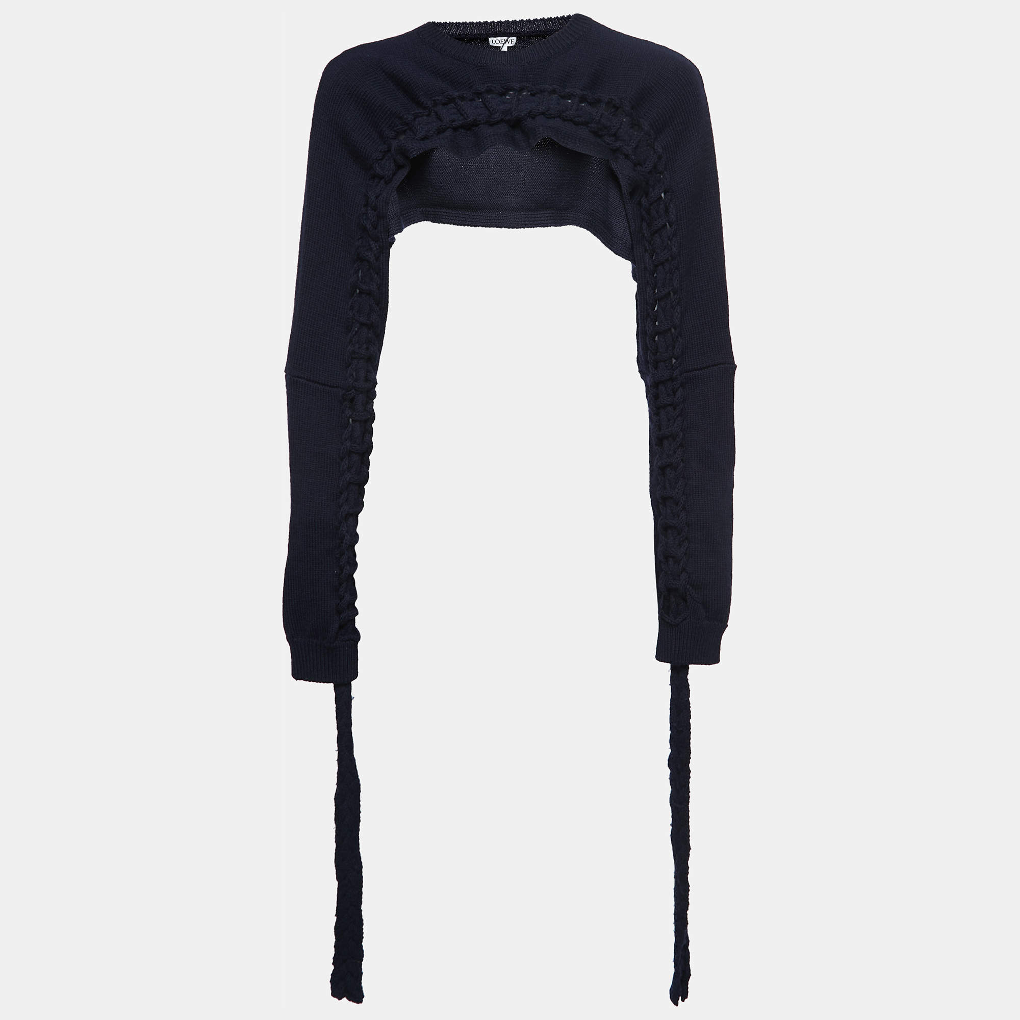 Pre Owned Loewe Navy Blue Wool Braided Detail Super Cropped Bolero M