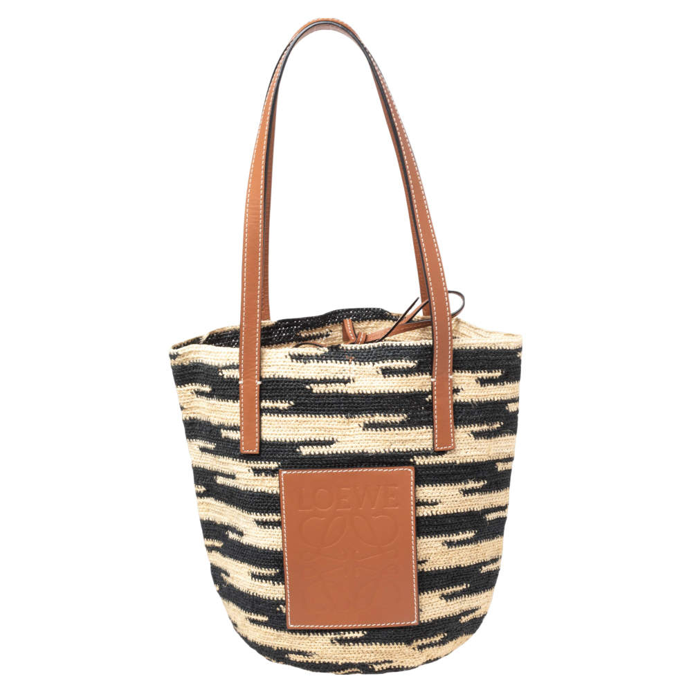LOEWE Shigra Pattern Woven Straw Basket Bag Loewe The Luxury Closet