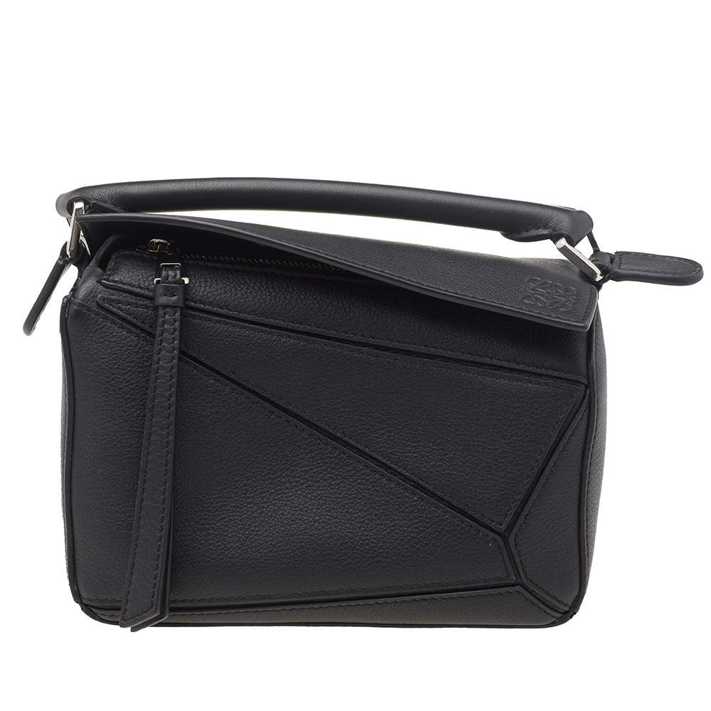 Loewe Black Leather Mini Puzzle Top Handle Bag