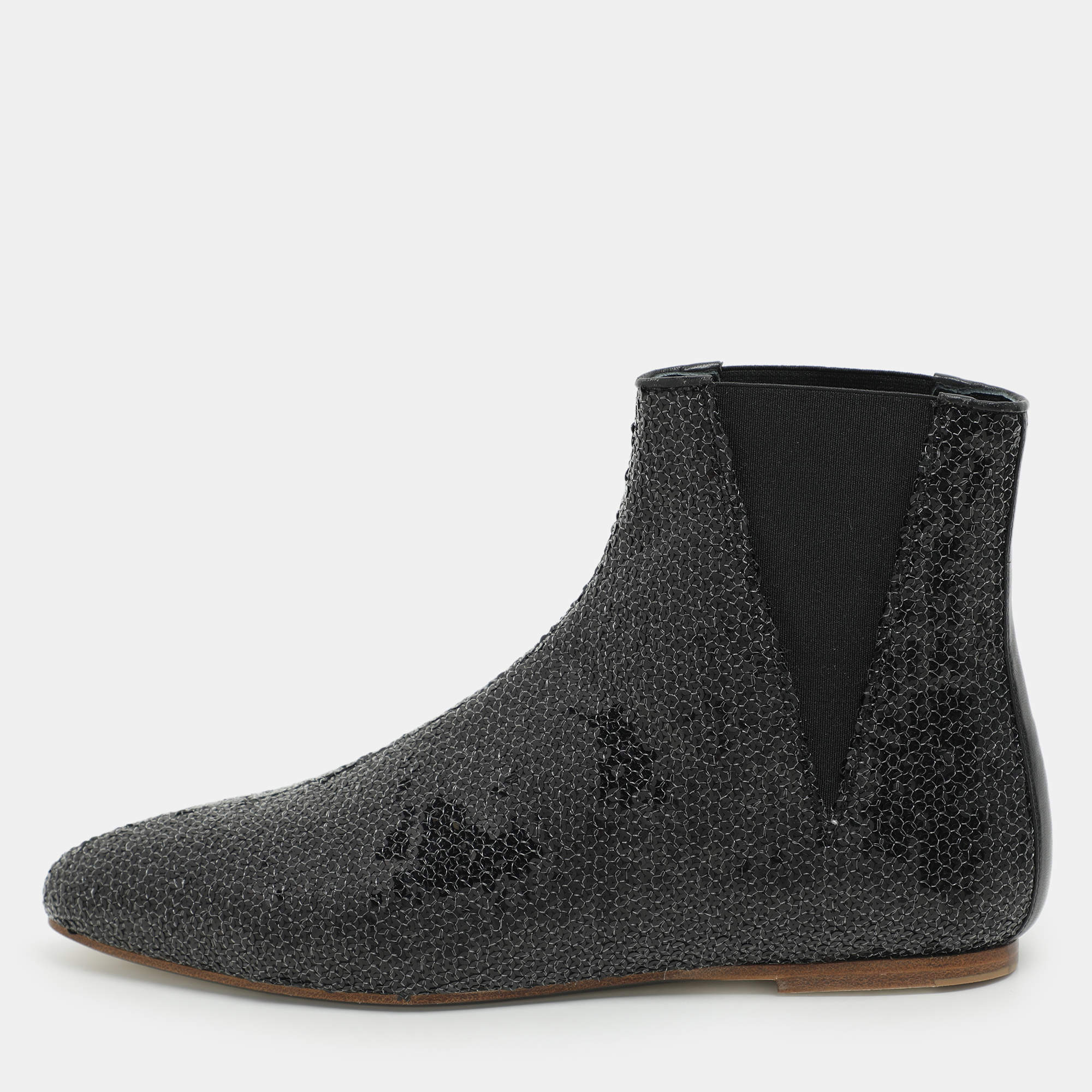 Pre Owned Loewe Black Sequin Embellished Chelsea Ankle Boots Size 37