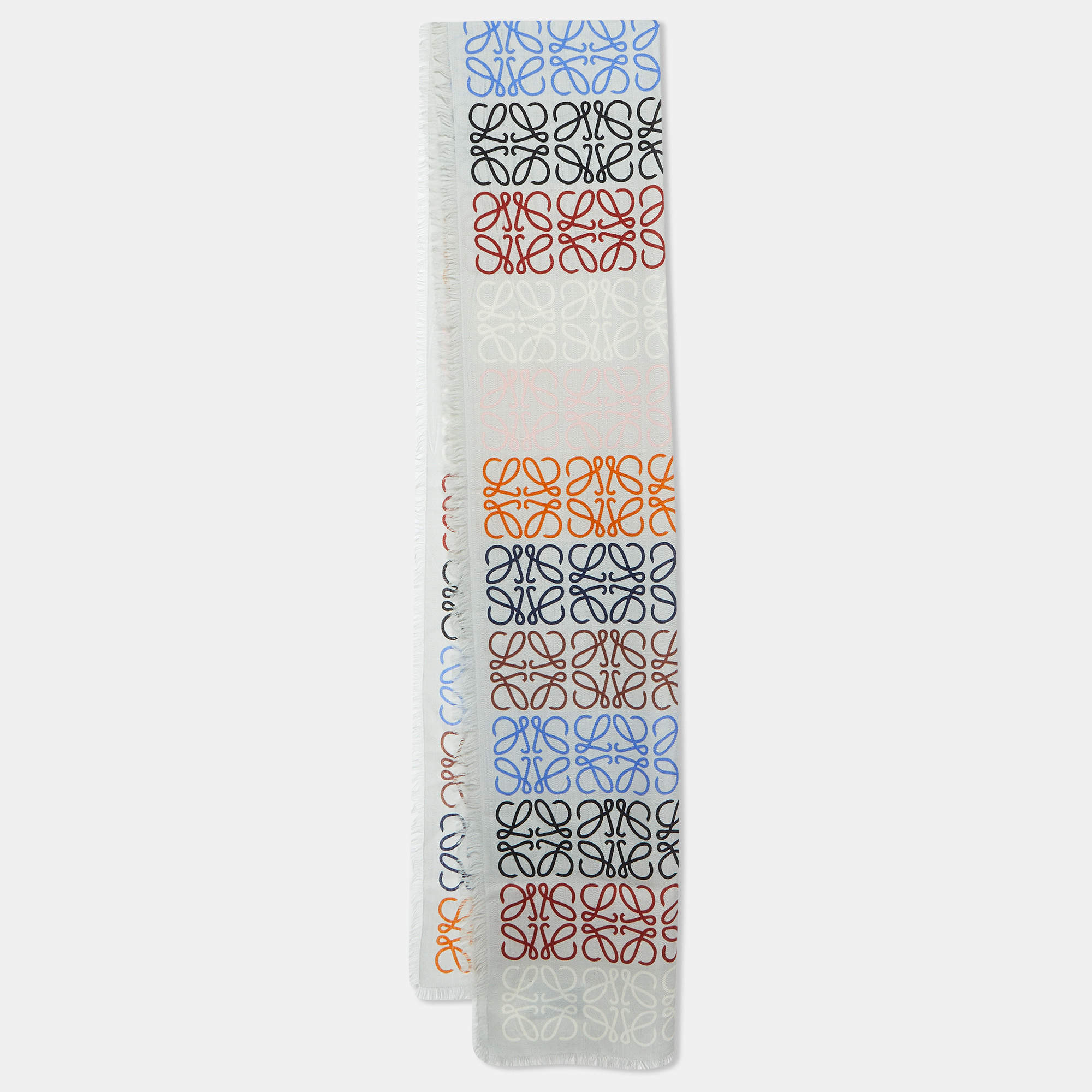 Loewe Grey Multi Anagram Print Wool & Silk Stole 