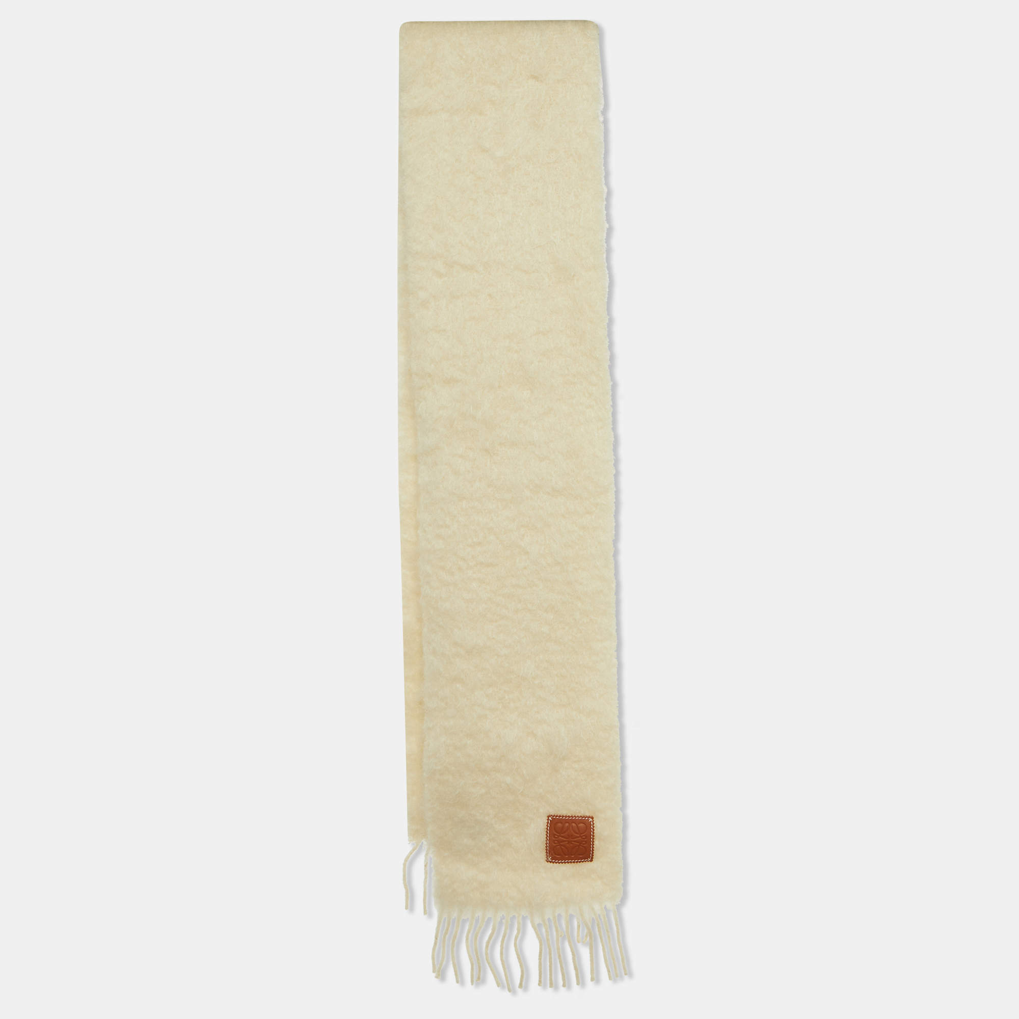 Loewe Cream Leather Trim Mohair & Wool Scarf
