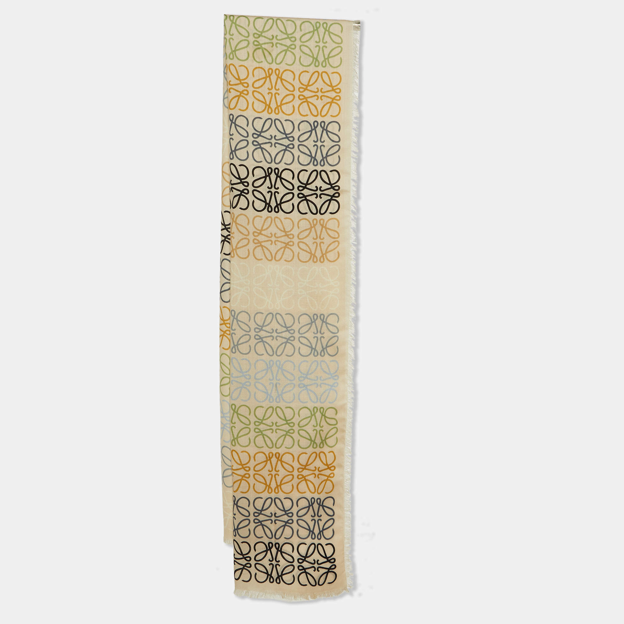 Loewe Cream Anagram Print Wool  Silk Scarf