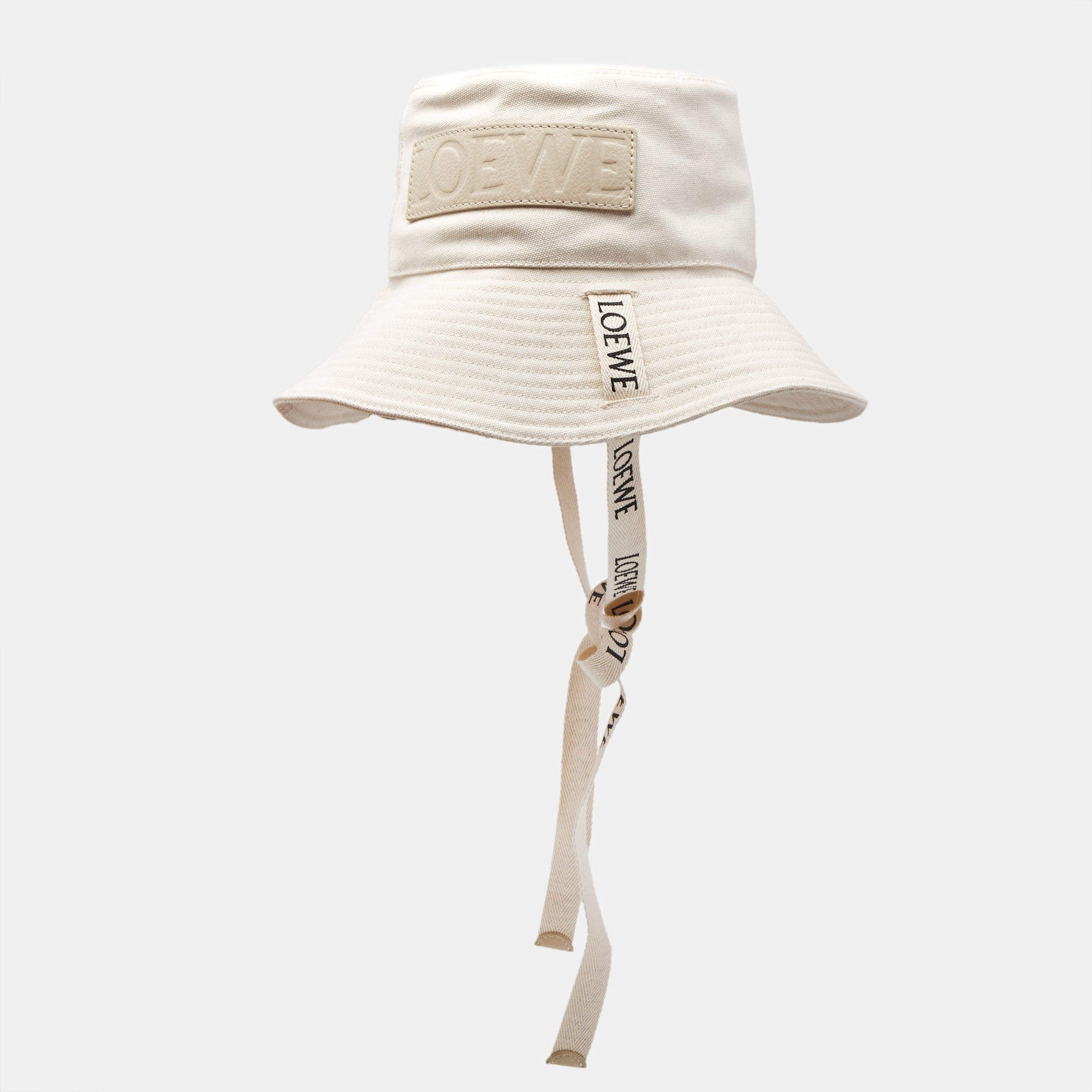 Loewe Beige Cotton Canvas Logo Leather Trim Fisherman Hat