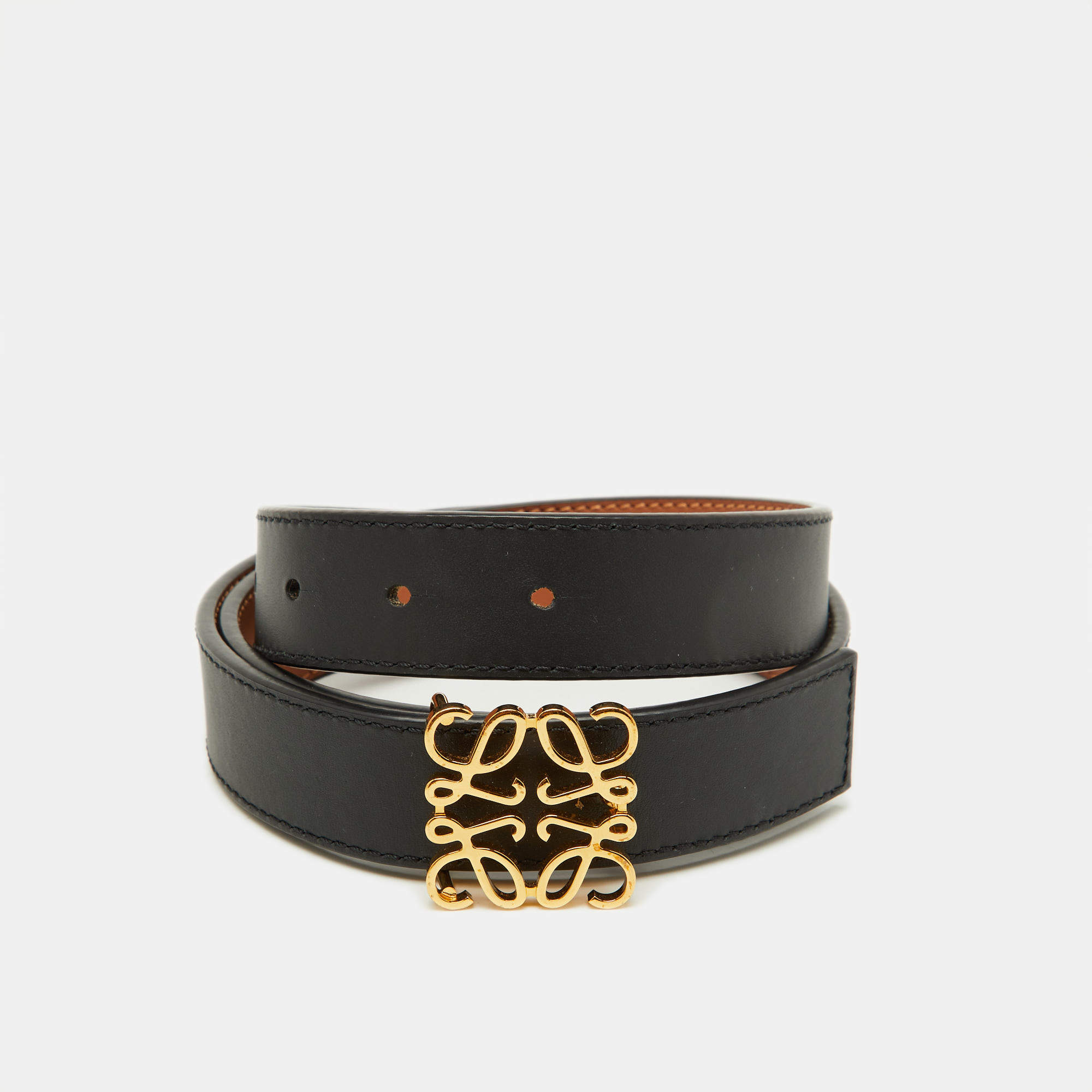 Pre Owned Loewe Tan/Black Leather Anagram Reversible Belt 80CM