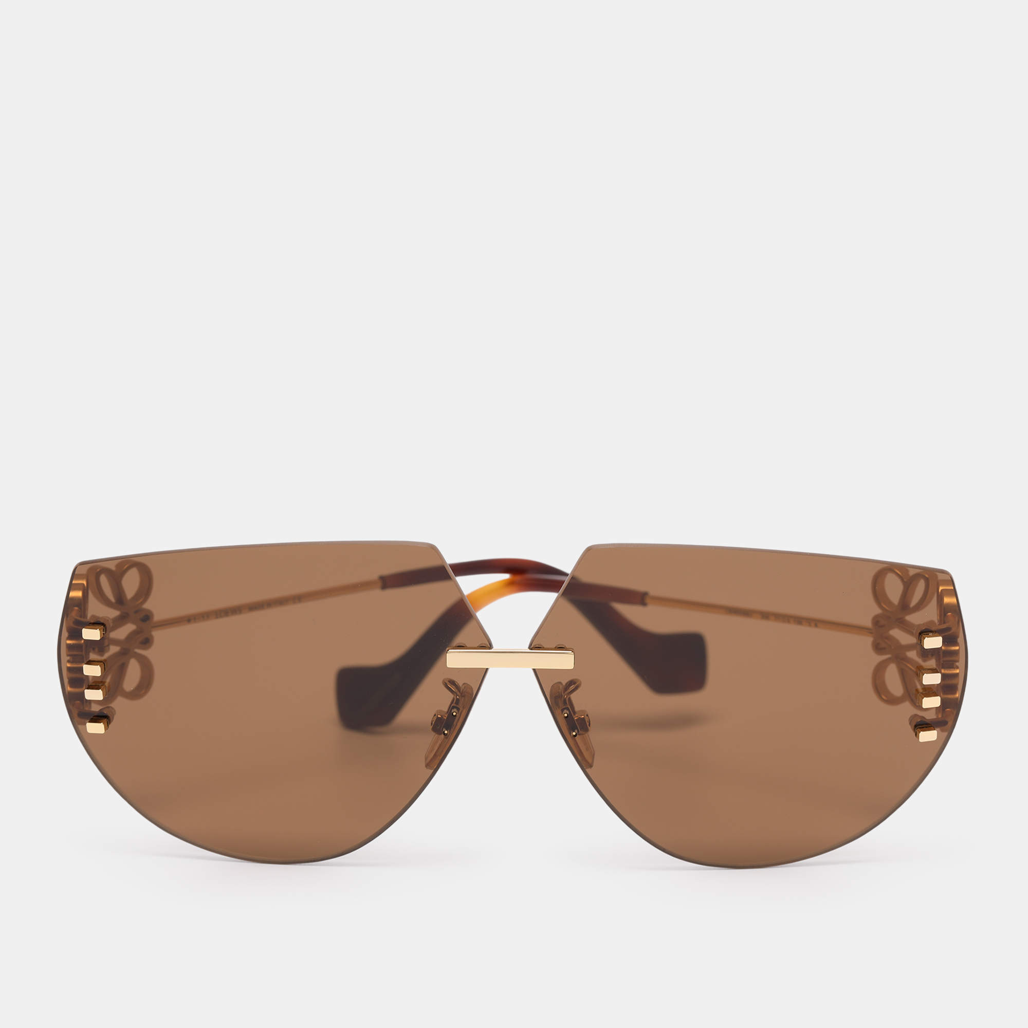 Pre Owned Loewe Brown/Gold Tone Hardware LW40049U Anagram Hexagonal Rimless Sunglasses