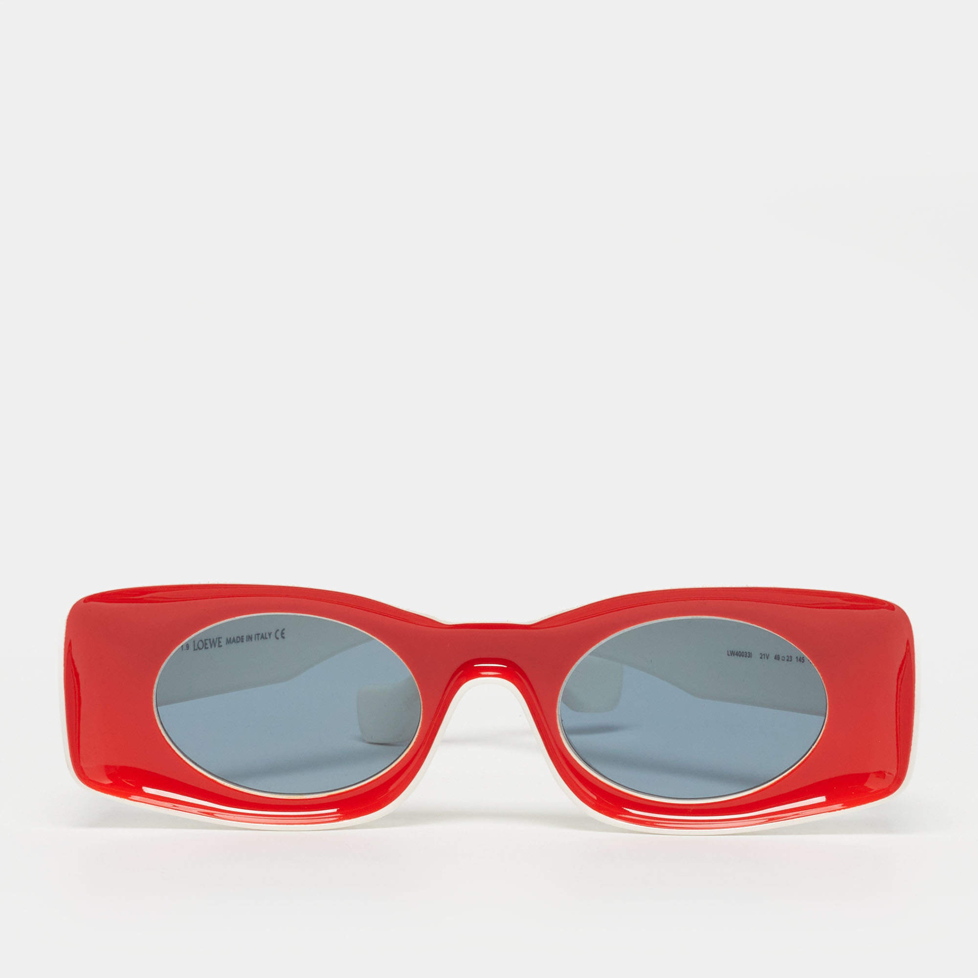 Pre Owned Loewe White/Red LW40033I Frame Rectangle Sunglasses