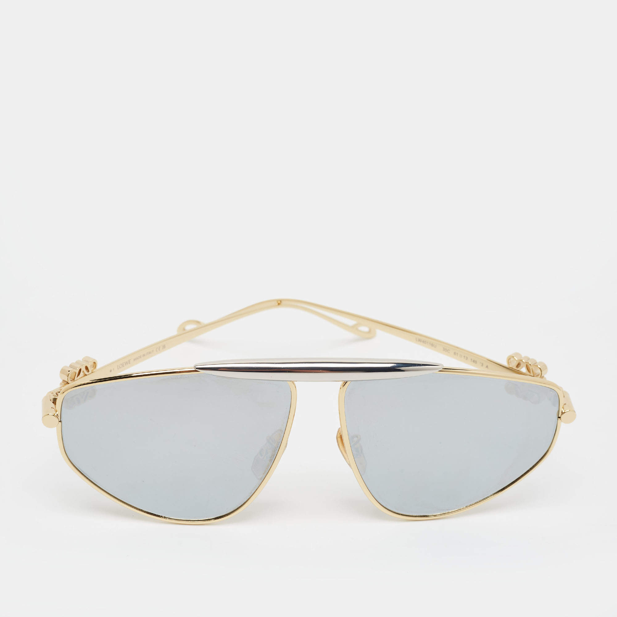 Pre Owned Loewe Grey Mirrored LW40116U Anagram Aviator Sunglasses 
