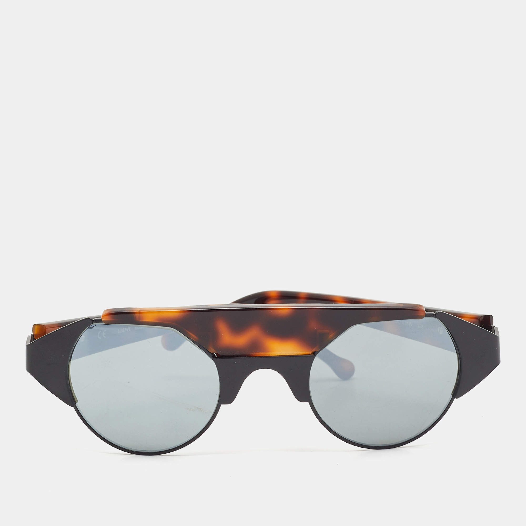 Pre Owned Loewe Tortoise Brown/Black SLW 489 Ashley Round Sunglasses 