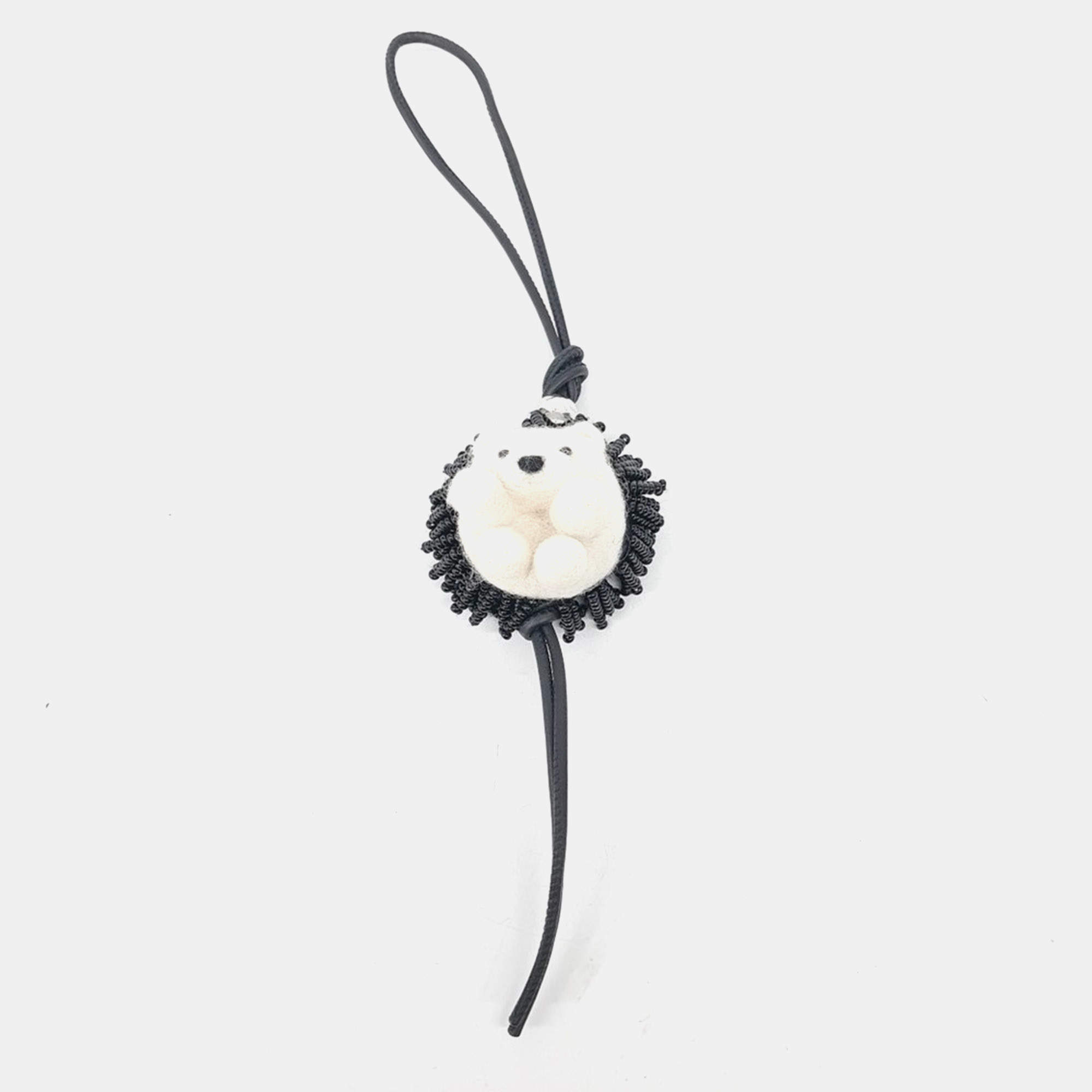 Pre Owned Loewe Hedgehog Ivory/Black Leather Wool Bag Charm