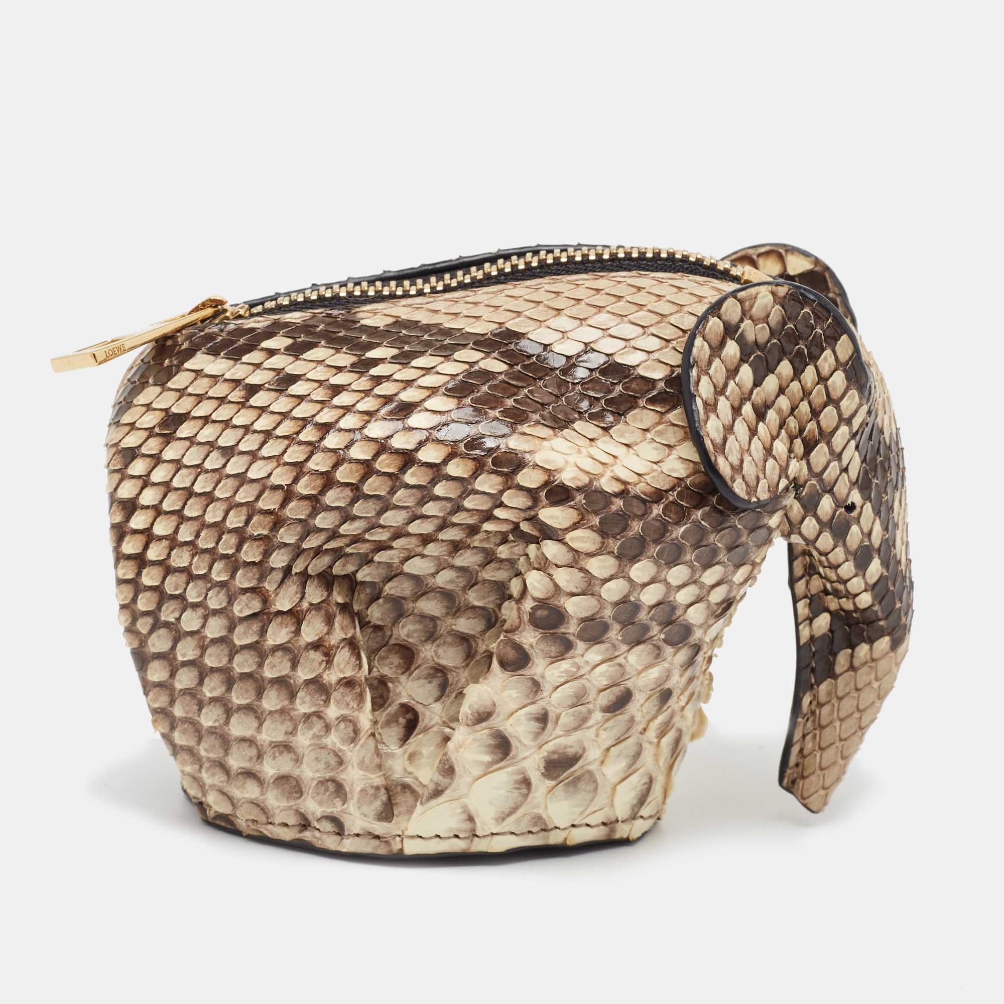 Loewe Beige Python and Leather Elephant Purse Bag Charm