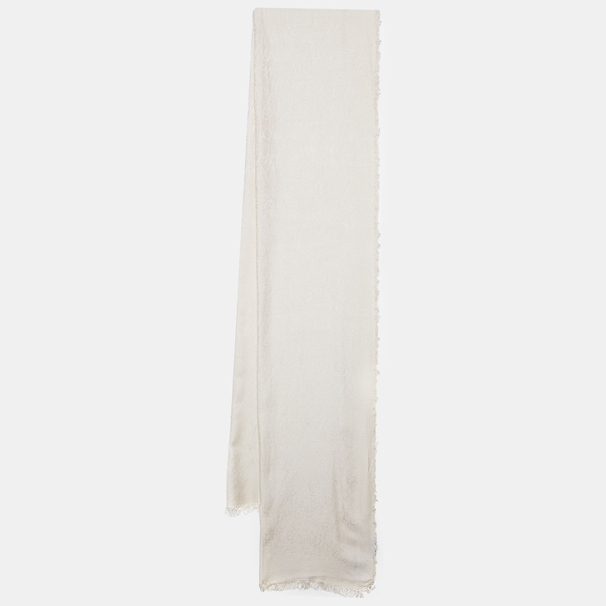 Loewe Cream Letters Jacquard Wool Blend Fringed Scarf