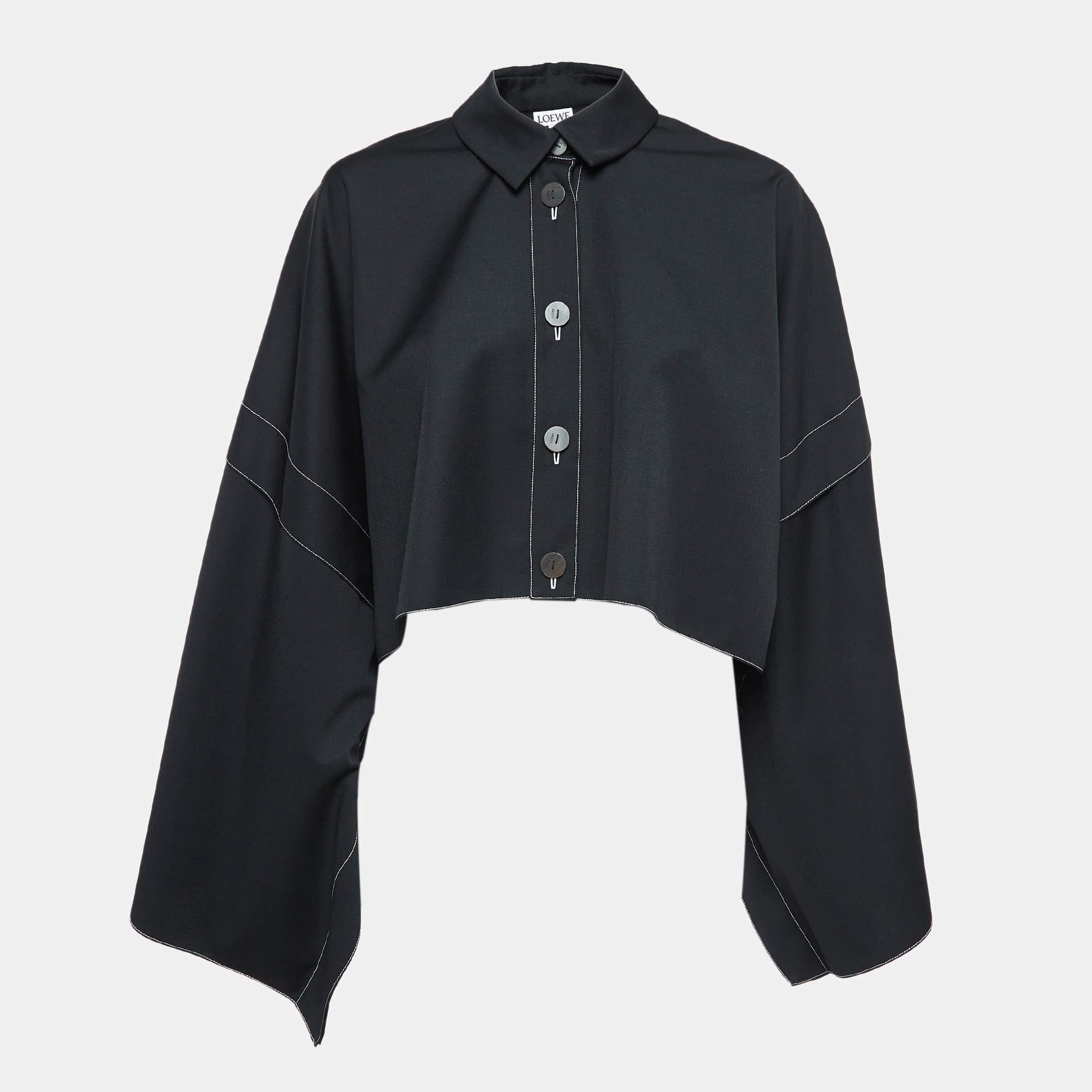 Pre Owned Loewe Black Gabardine Button Front Poncho Top S