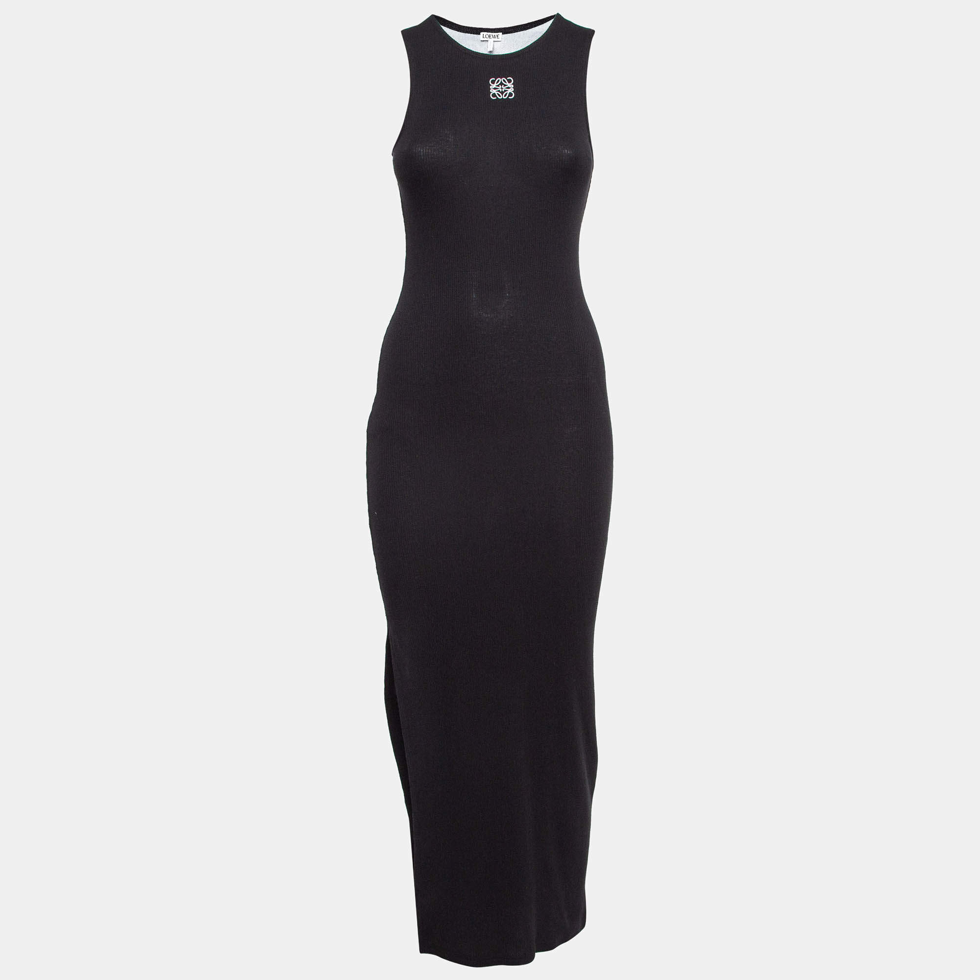 Loewe Black Rib Knit Anagram Fitted Midi Tank Dress S