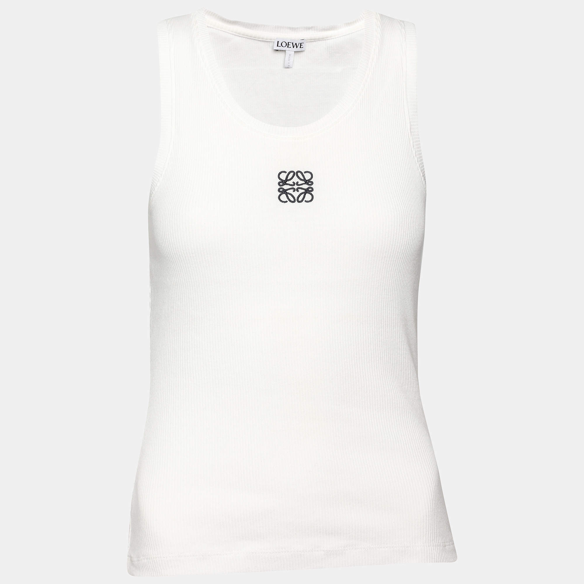 مملوكة مسبقًا Loewe White Rib Knit Anagram Tank Top M
