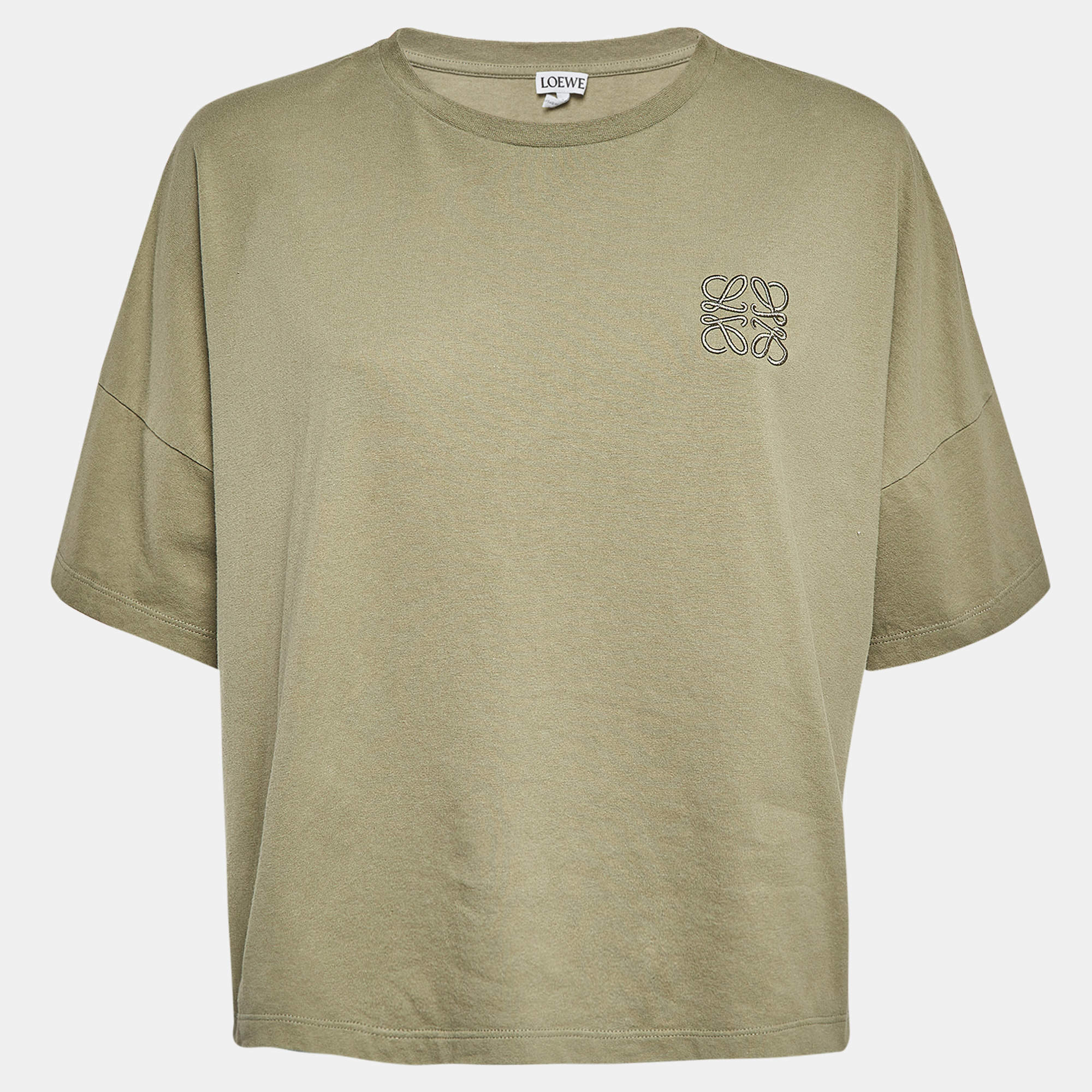 Pre Owned Loewe Green Anagram Logo Embroidered Cotton T-Shirt S