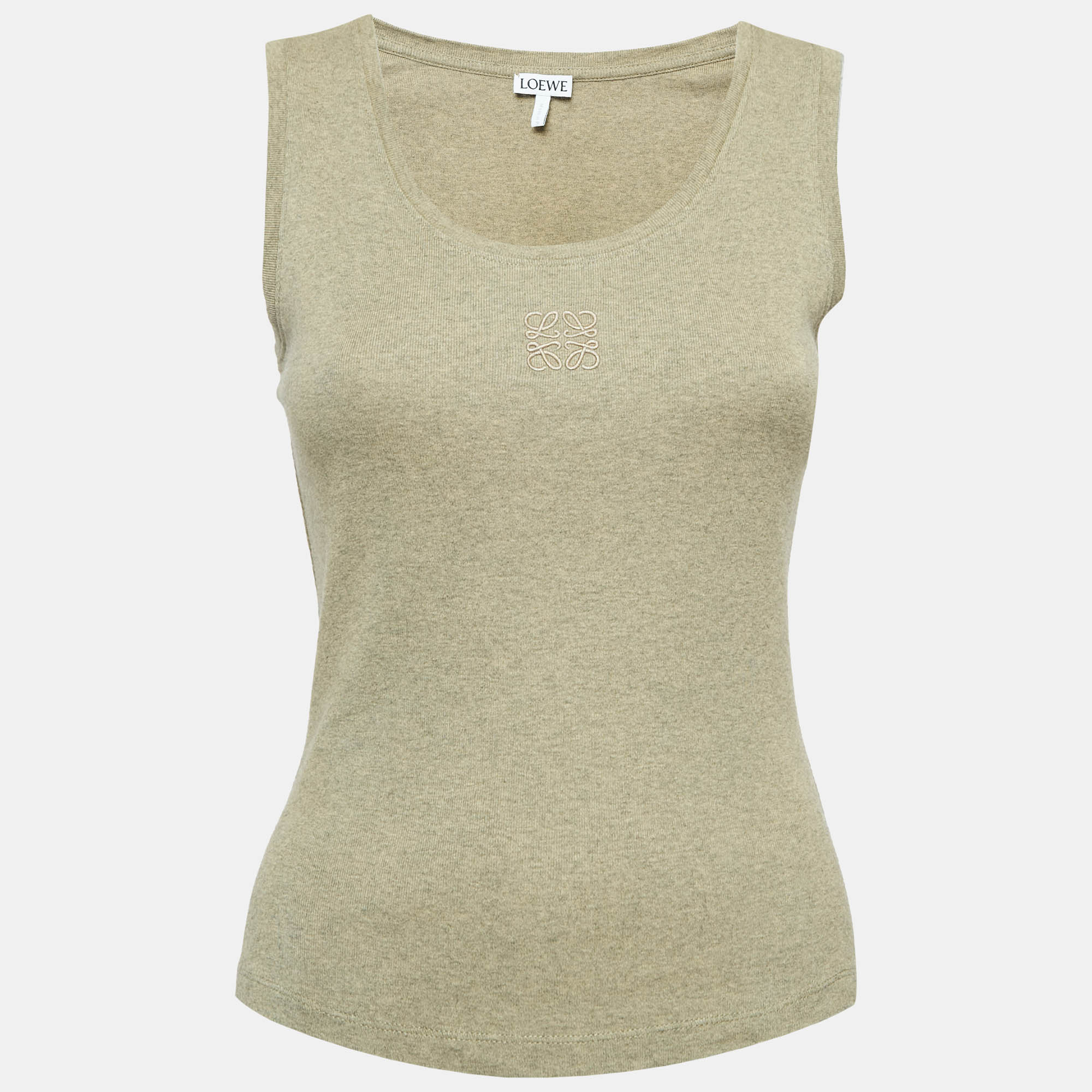 Pre Owned Loewe Green Logo Embroidered Cotton Tank Top S