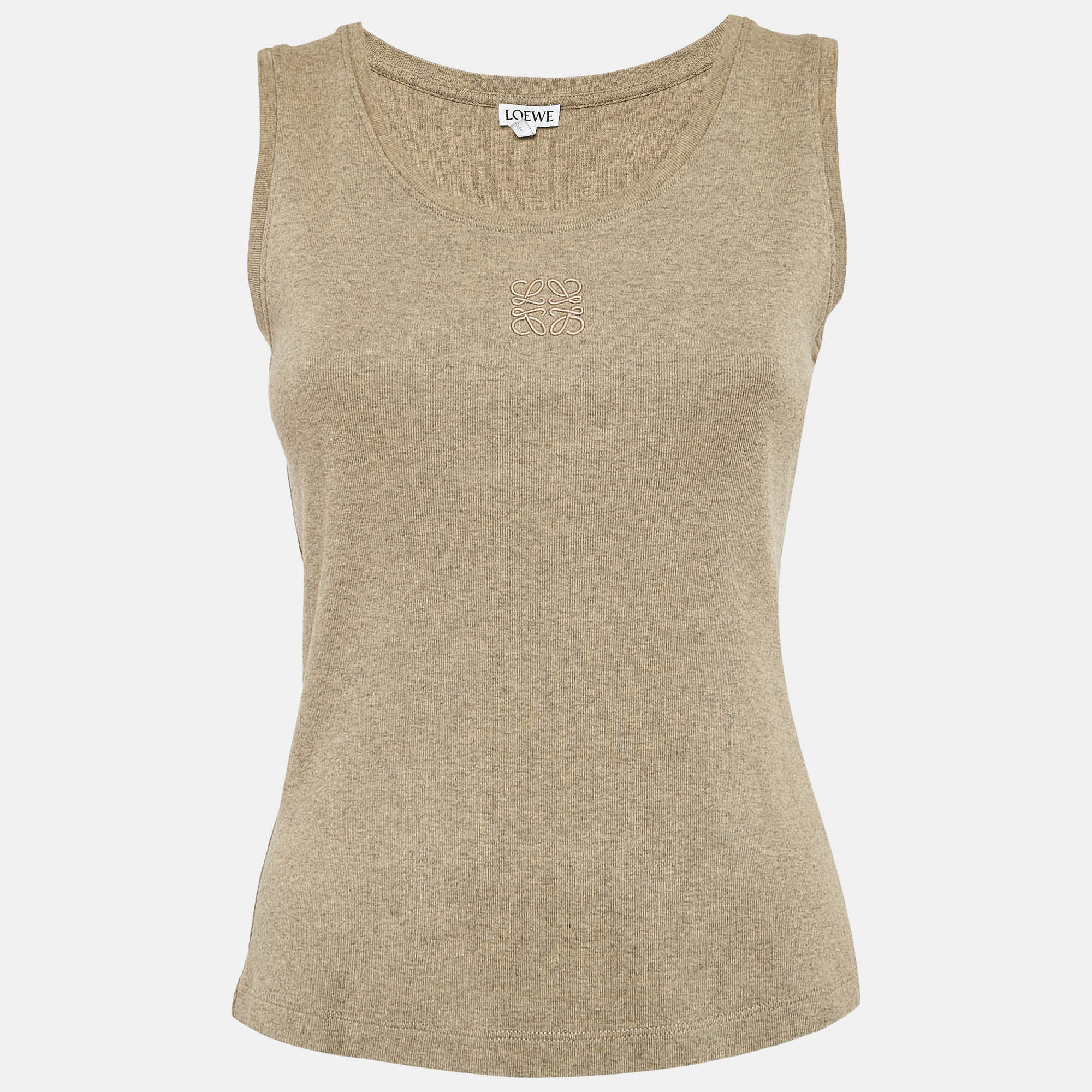 مملوكة مسبقًا Loewe Taupe Green Cotton Knit Tank Top M
