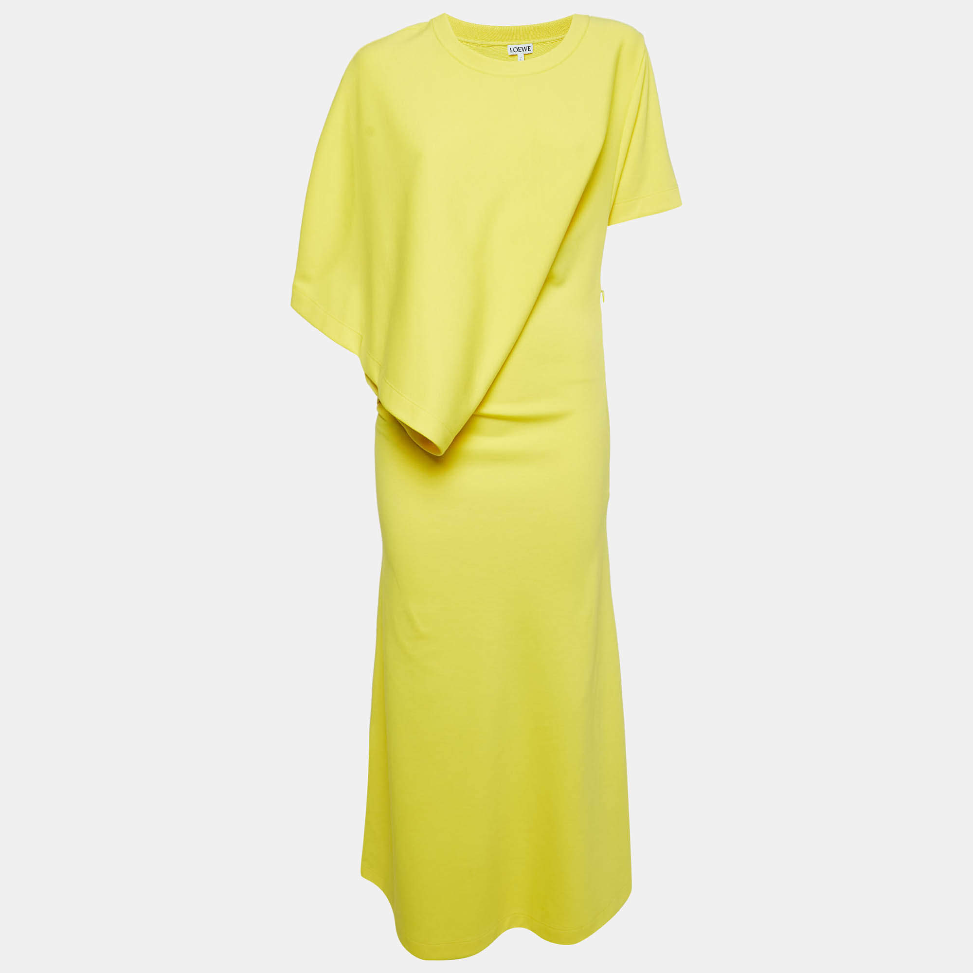 Pre Owned Loewe Yellow Jersey Asymmetric Long Dress L
