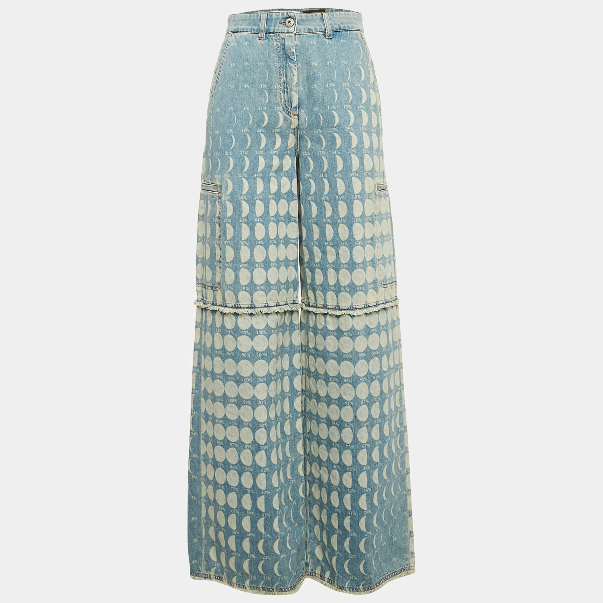 Pre Owned Loewe X Paula's Ibiza Blue Moon Print Denim Cargo Jeans S Waist 28"