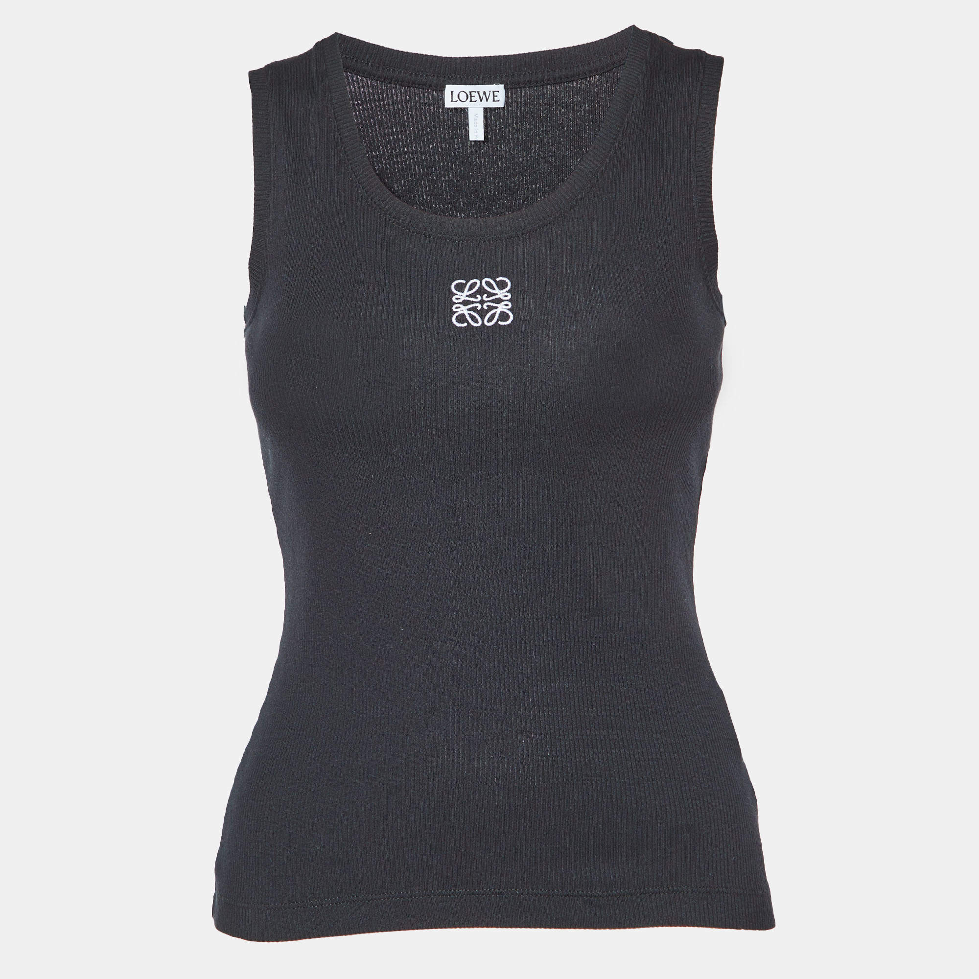 Pre Owned Loewe Black Logo Embroidered Rib Knit Tank Top XS