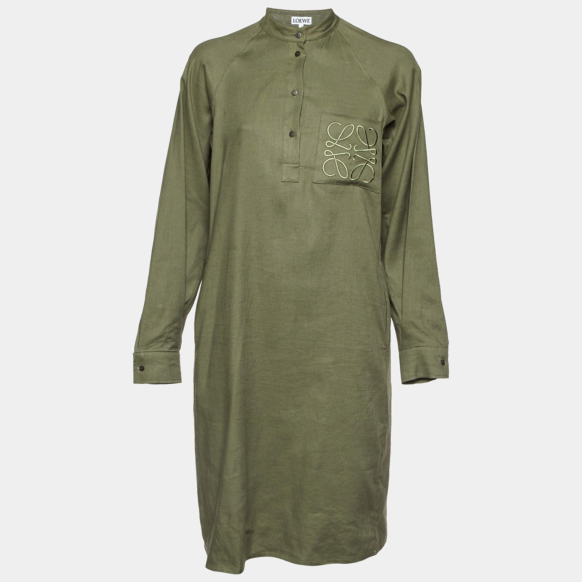 Pre Owned Loewe Sage Green Logo Embroidered Tunic Dress S