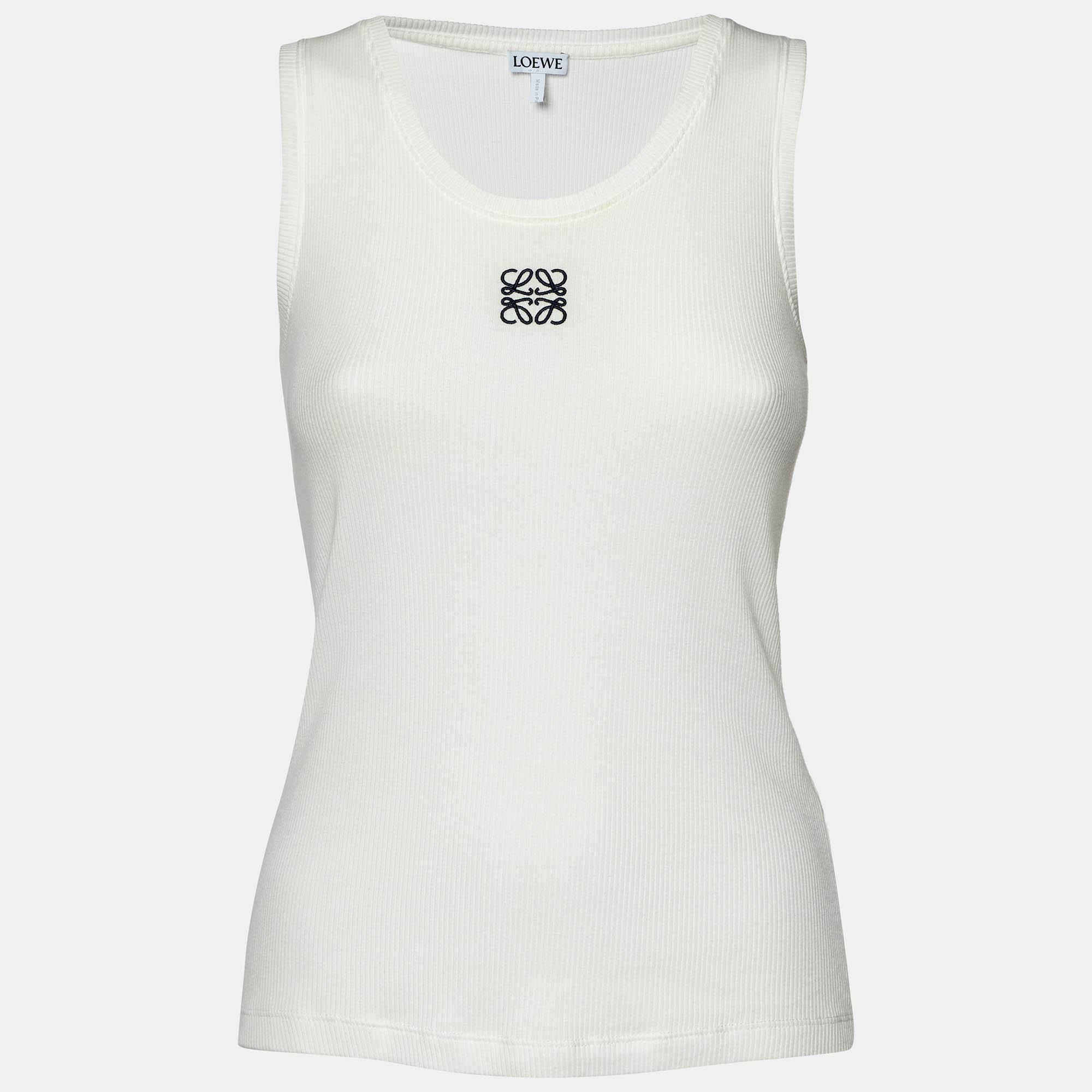 Pre Owned Loewe White Anagram Embroidered Rib Knit Tank Top S
