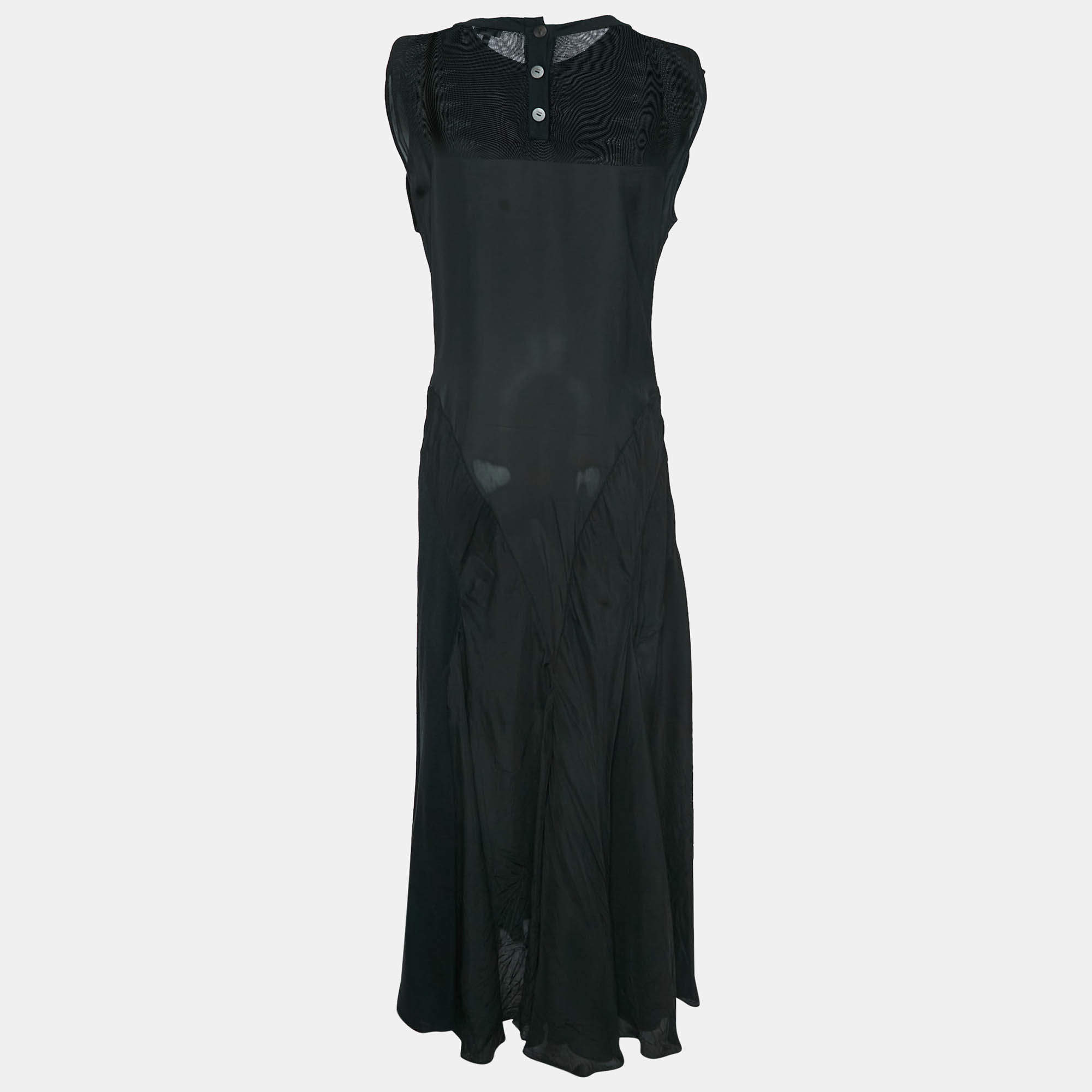 Loewe Black Crepe Velvet Panel Detail Sleeveless Maxi Dress