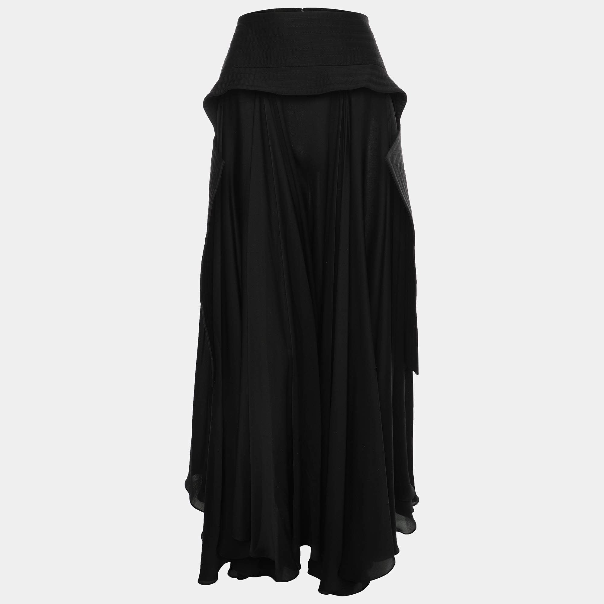 Pre Owned Loewe Black Silk Wool Blend Asymmetric Maxi Skirt M