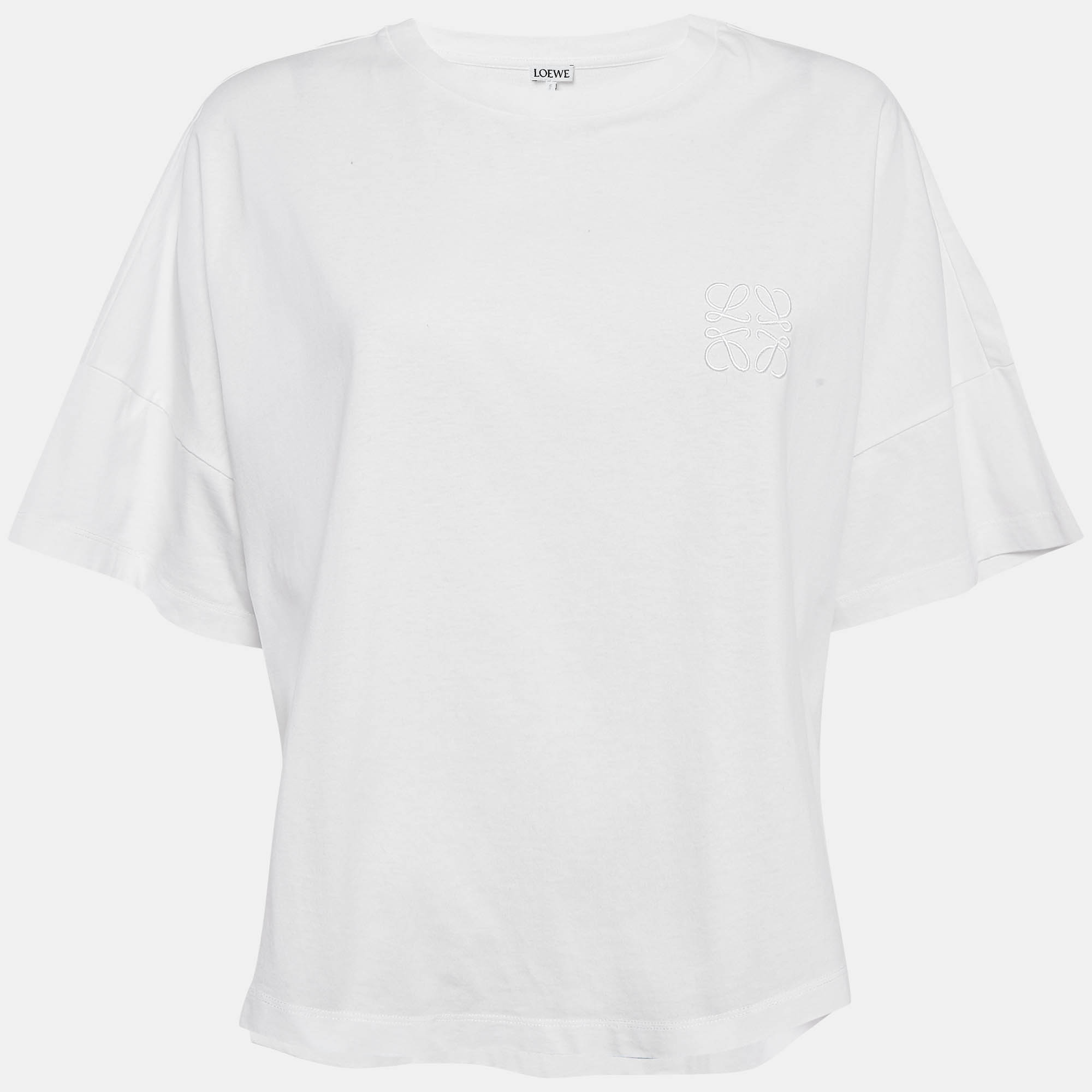 Loewe White Anagram Embroidered Cotton Slit Detail T-Shirt XS