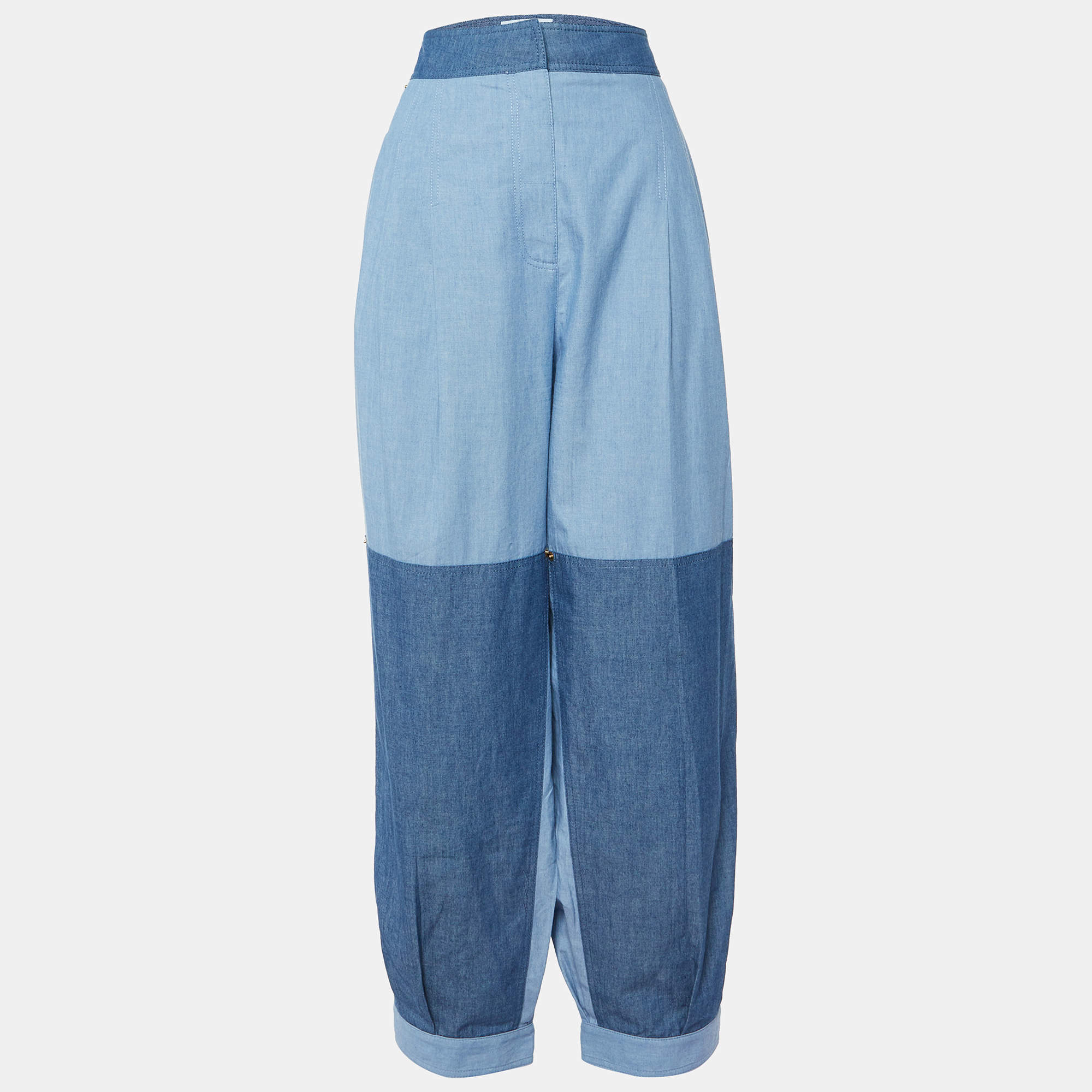 Pre Owned Loewe Blue Patchwork Denim Pleated Trousers XXL