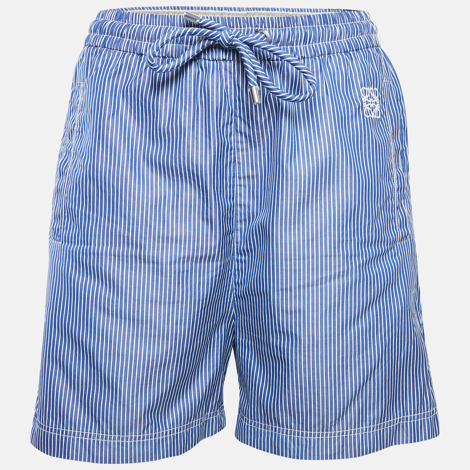 Pre Owned Loewe Blue/White Striped Cotton Drawstring Shorts S