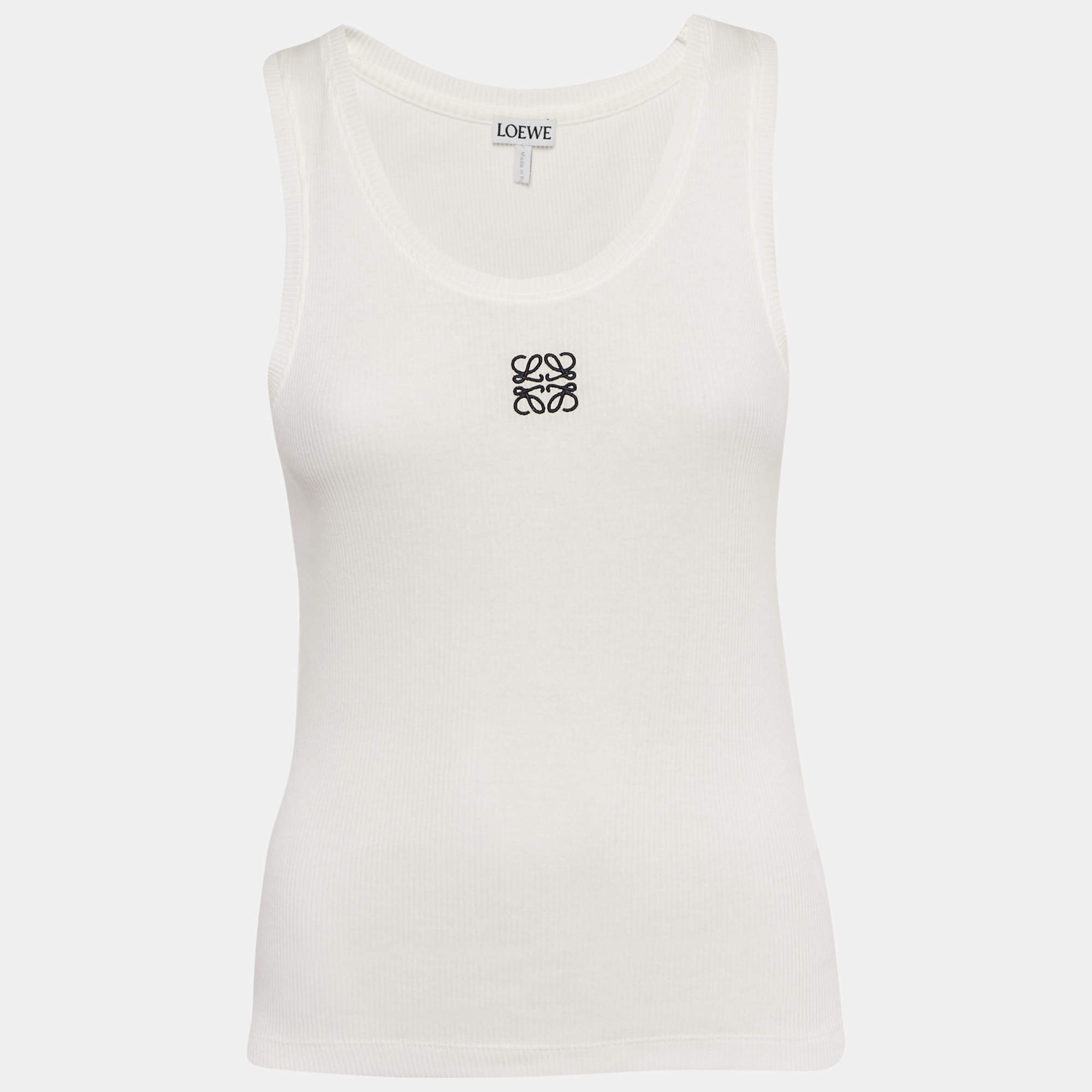 Pre Owned Loewe White Cotton Anagram Embroidered Tank Top M