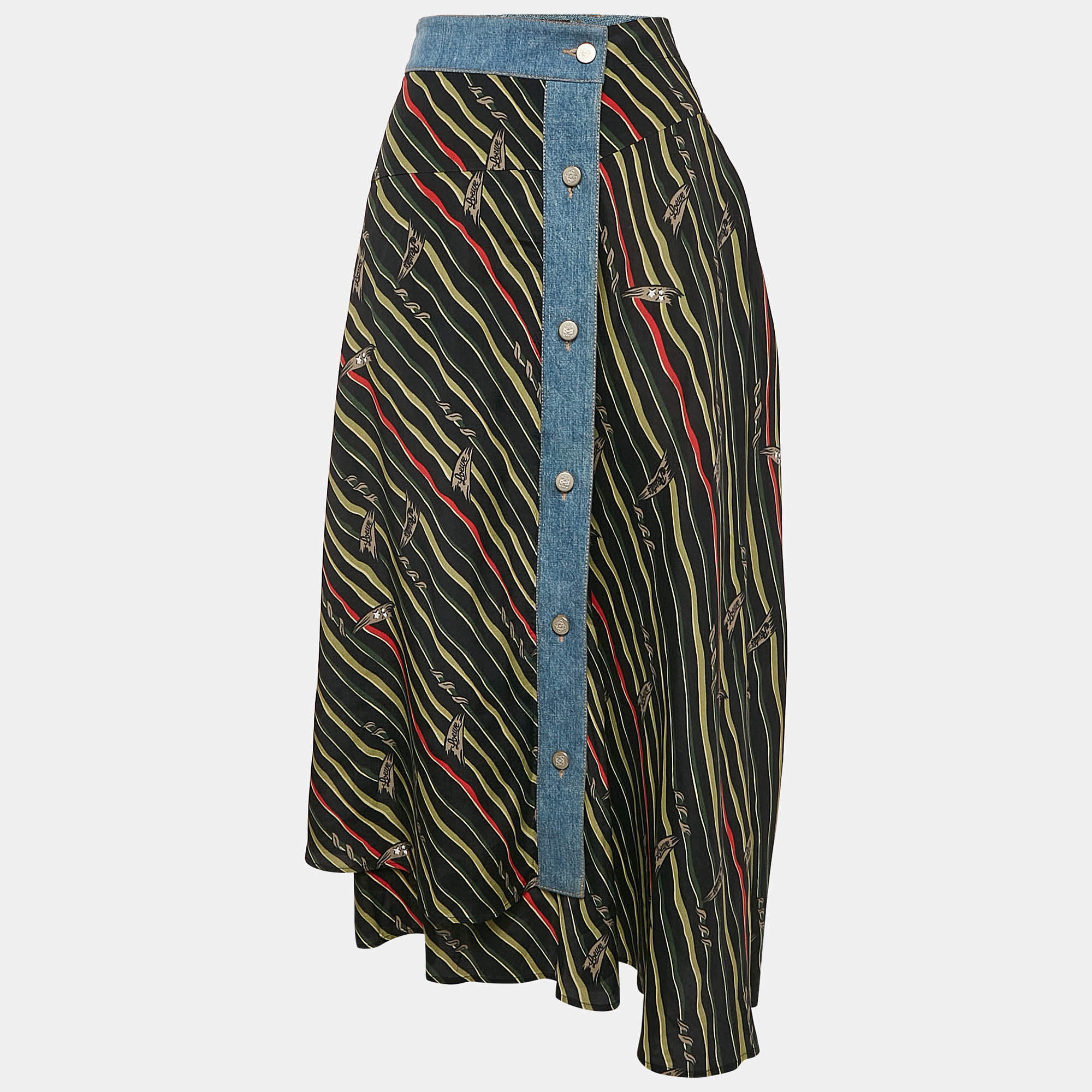 Pre Owned Loewe X Paula's Ibiza Printed Crepe Denim Trimmed Wrap Skirt M