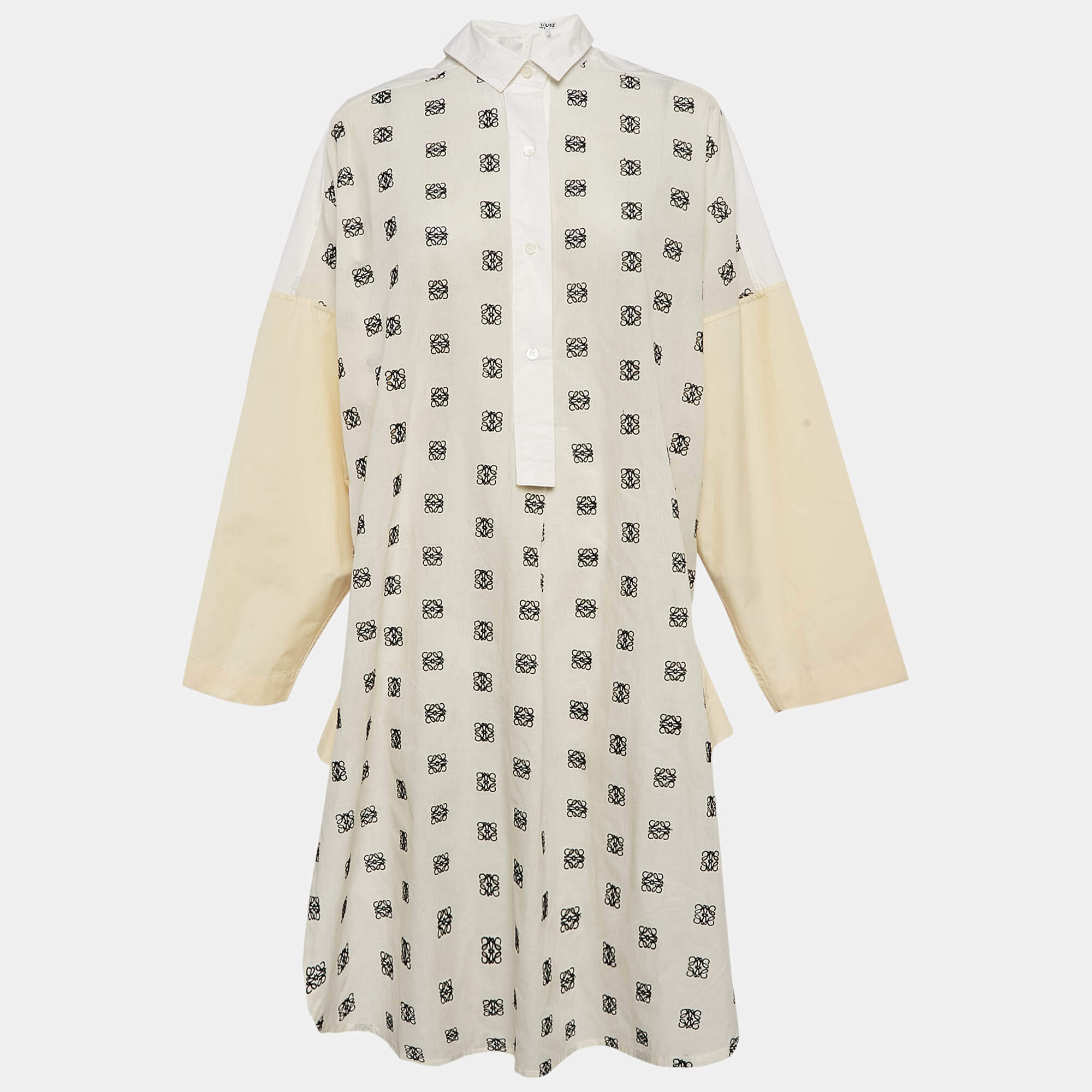 مملوكة مسبقًا Loewe White Logo Embroidered Cotton Midi Dress M
