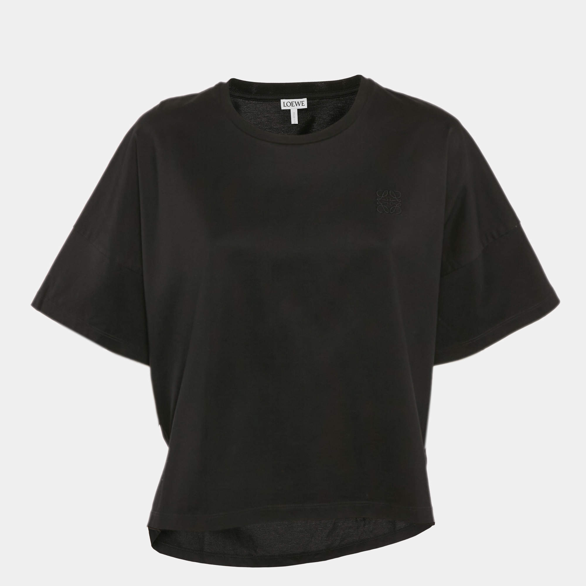 Pre Owned Loewe Black Cotton Anagram Embroidered T-Shirt XS