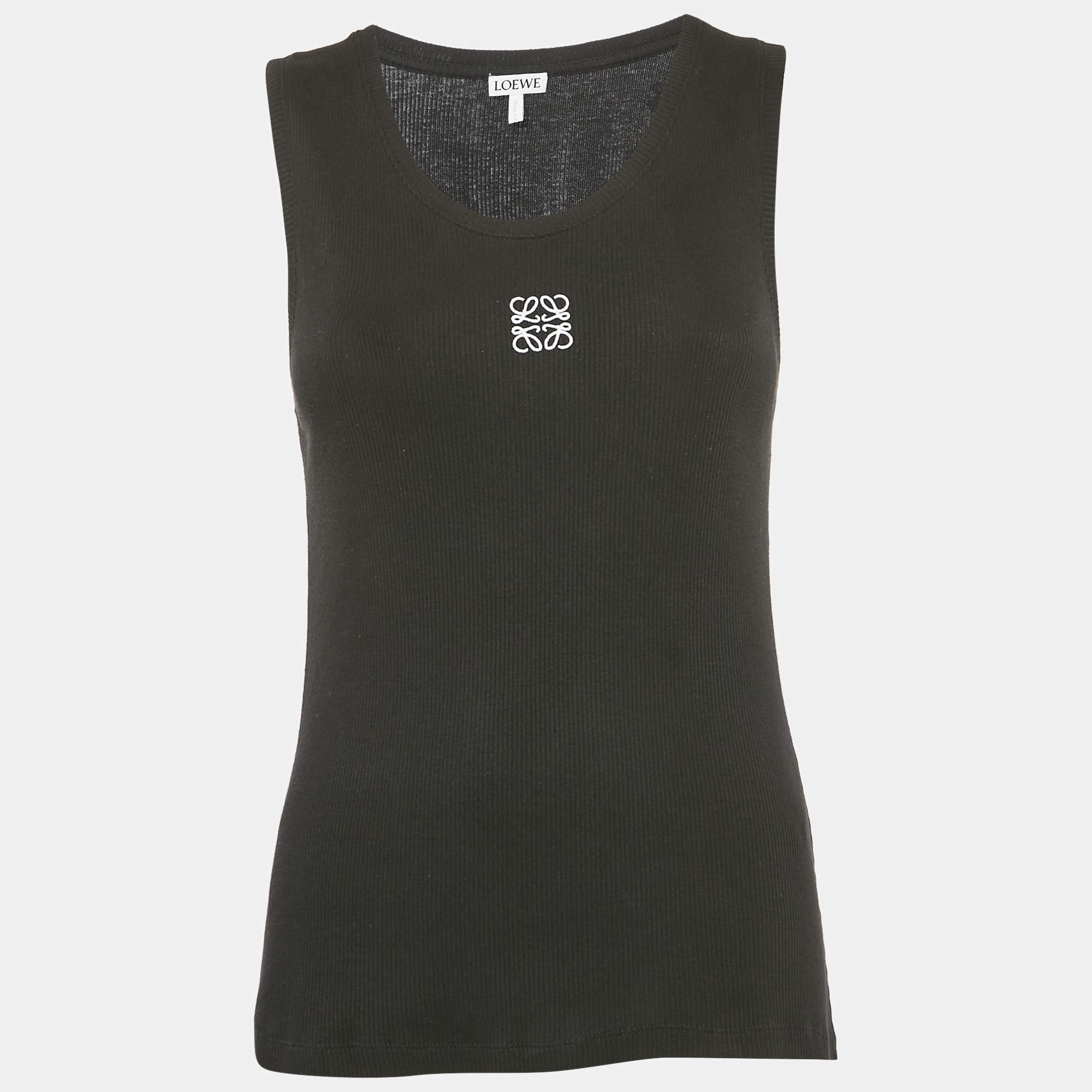 Pre Owned Loewe Black Angaram Embroidered Rib Knit Tank Top L