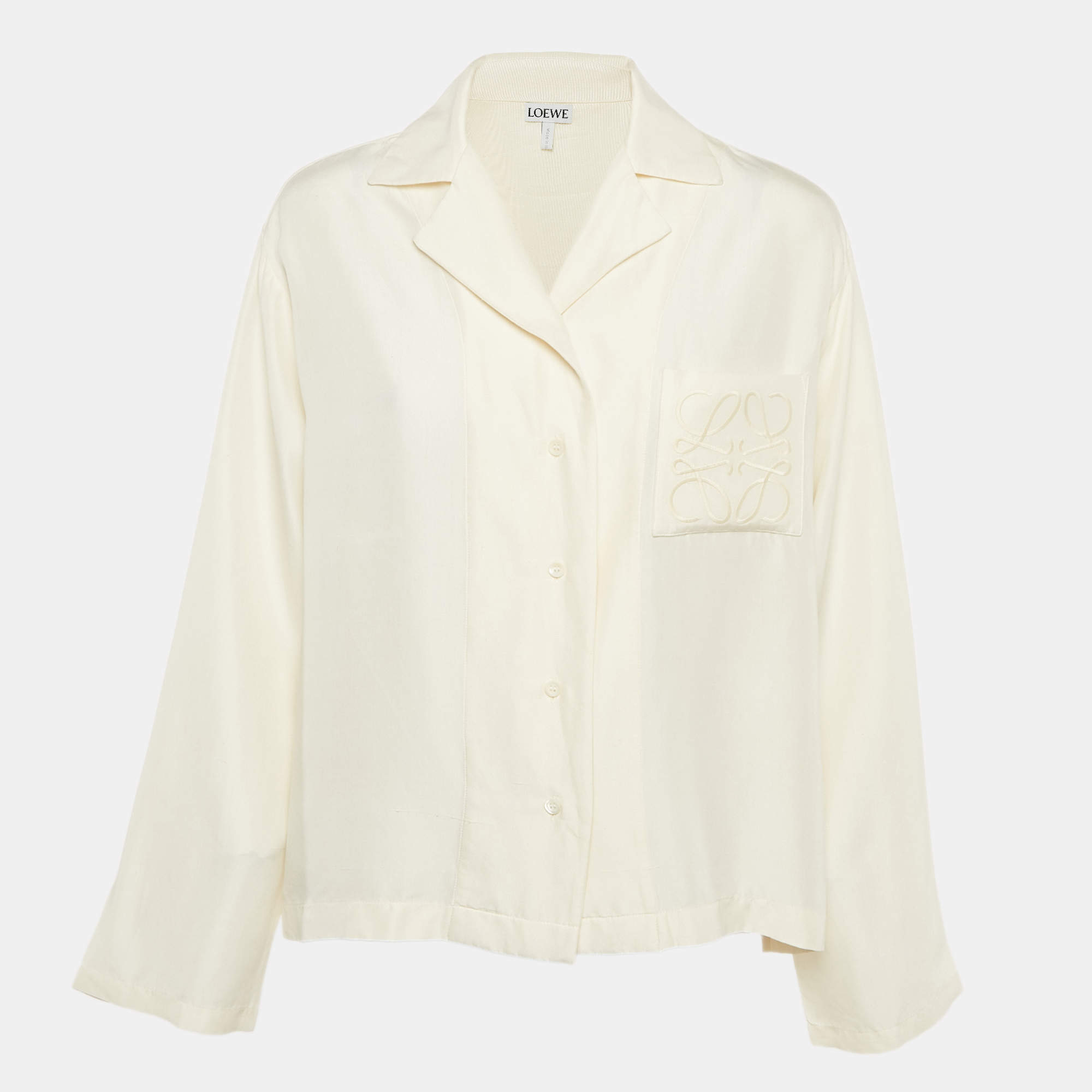 Loewe Off-White Logo Embroidered Cotton Button Front Blouse M